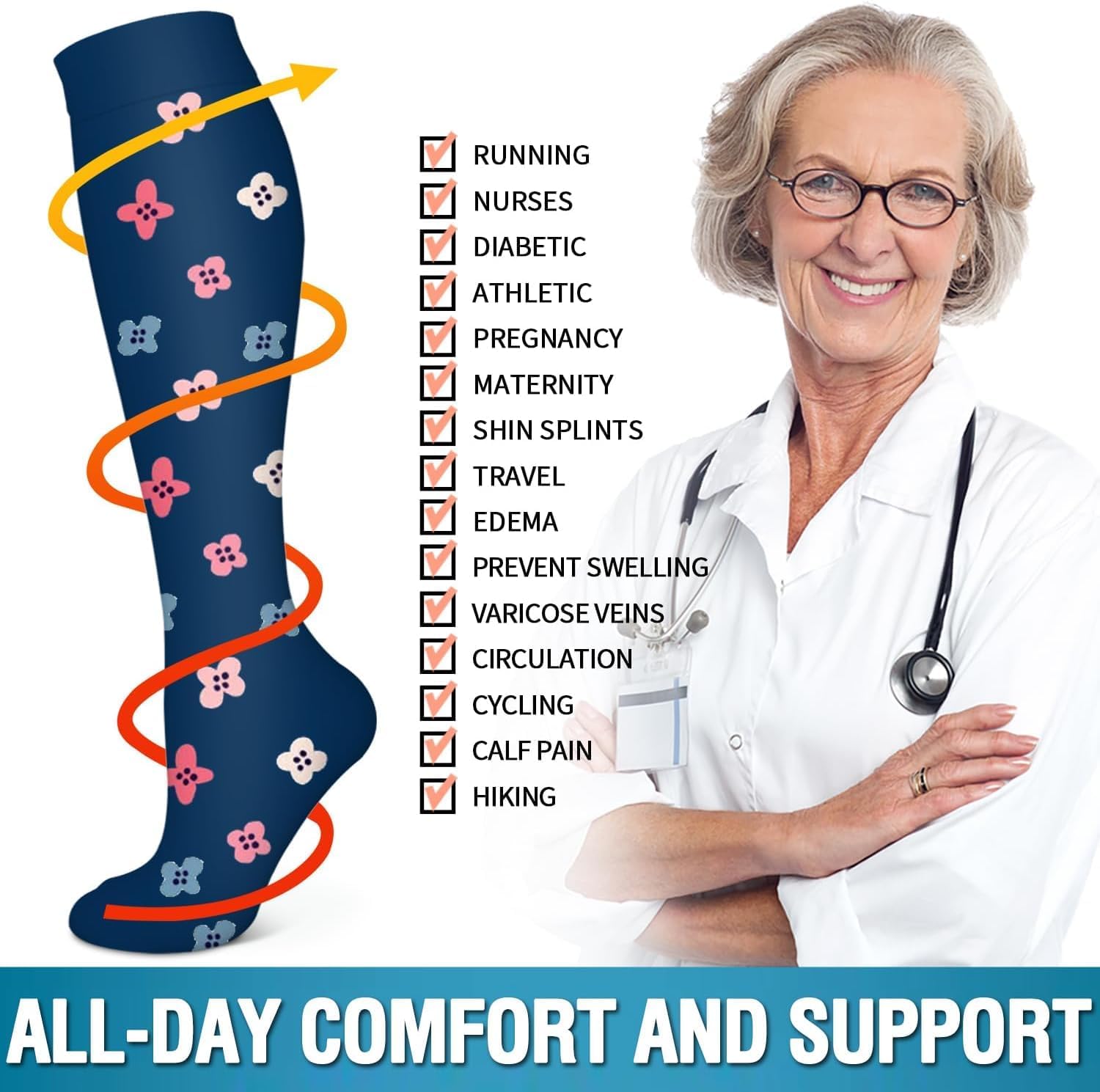 Thumbnail 6 de AWXUOCK Compression Socks for Women and Men, 15–20 mmHg, 6 Pack