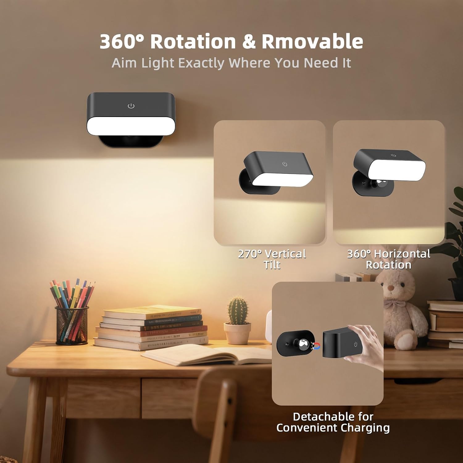 Thumbnail 6 de Alinana LED Akku Wandleuchte Innen – 2er Pack, kabellos, Touch- und Fernbedienung, 3 Farben dimmbar und 360° drehbar
