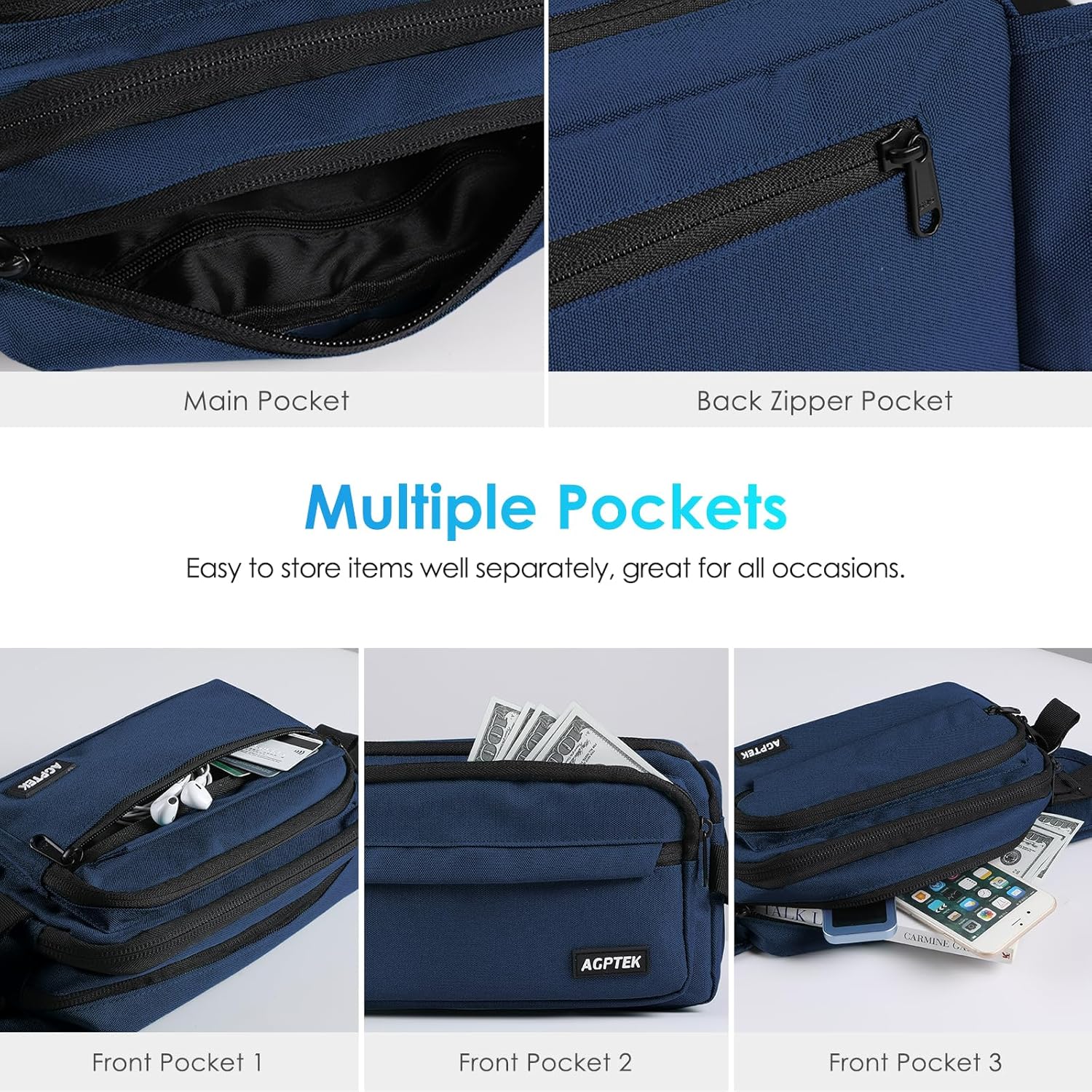 Detalle de AGPTEK Sac Banane Ceinture de Course – Grand容量, Poches Multiples et Blocage RFID