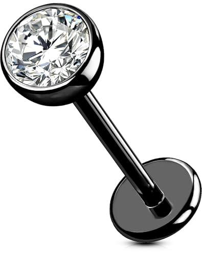 OUFER Body Piercing Labret en titanio negro con sistema threadless/push-in (16G/18G/20G)