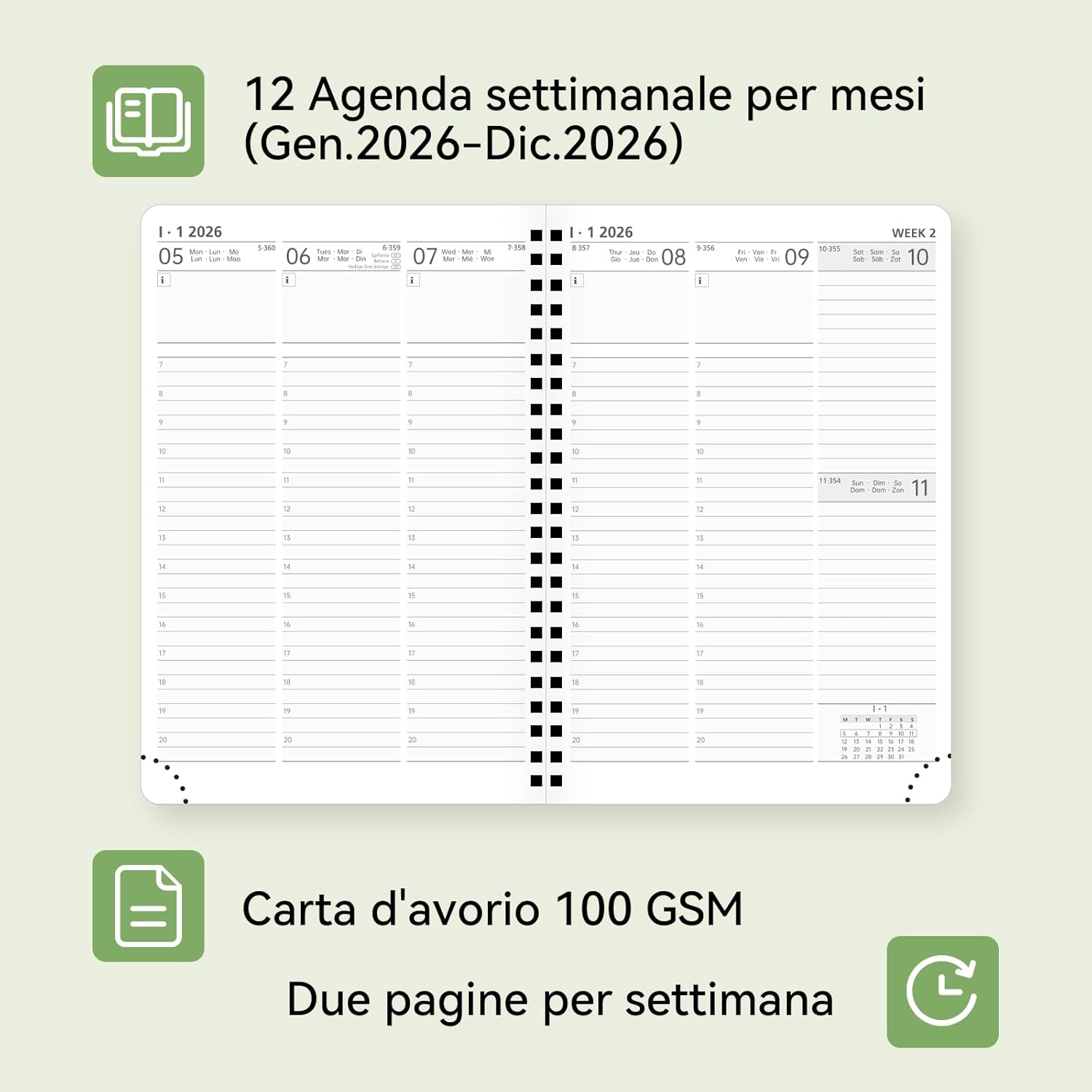 Detalle de FEKSINO Agenda Settimanale 2026 22x16,5 cm