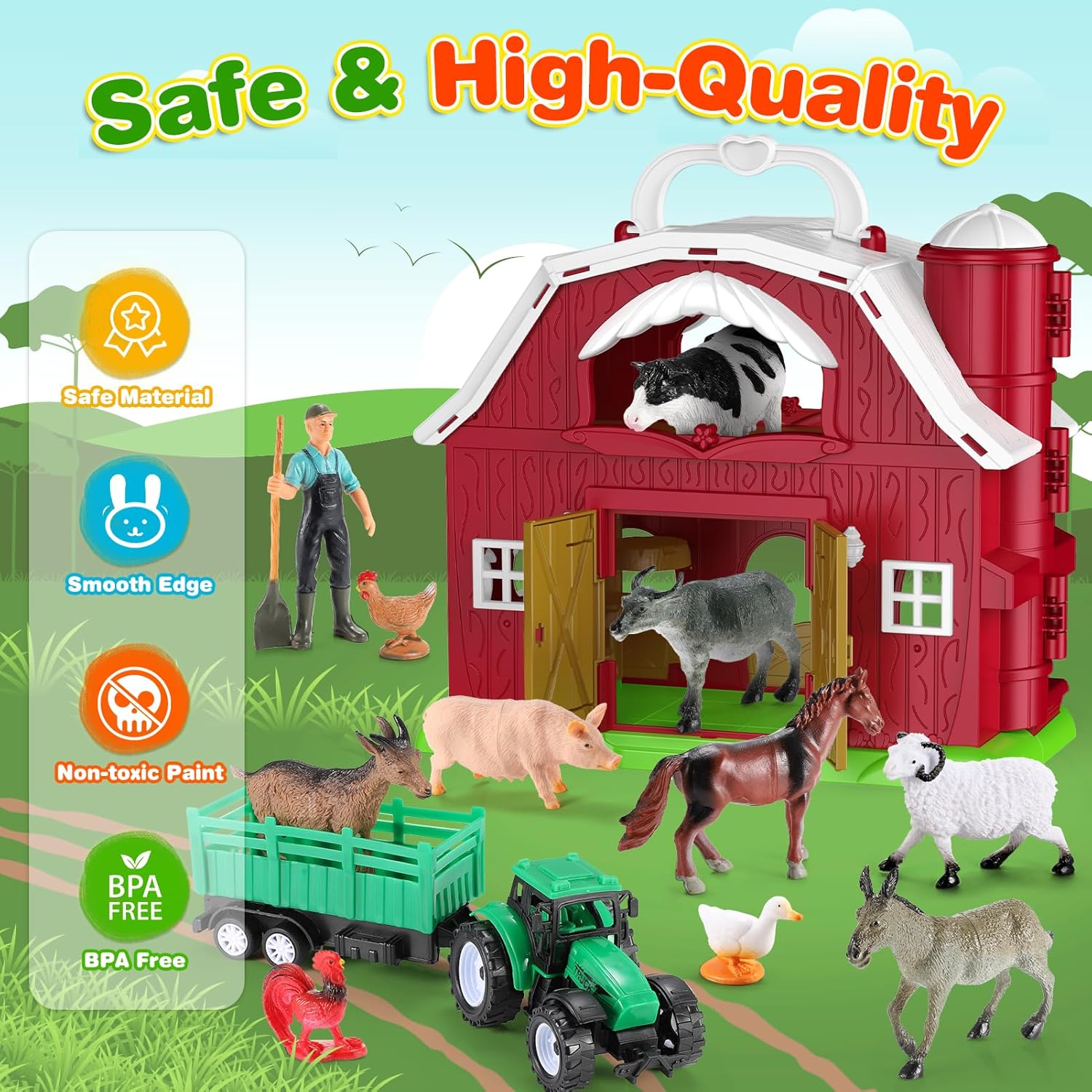 Detalle 2 de HappyKidsClub Farm Animal Toys – Montessori Barn Playset for 1–4 Year Olds