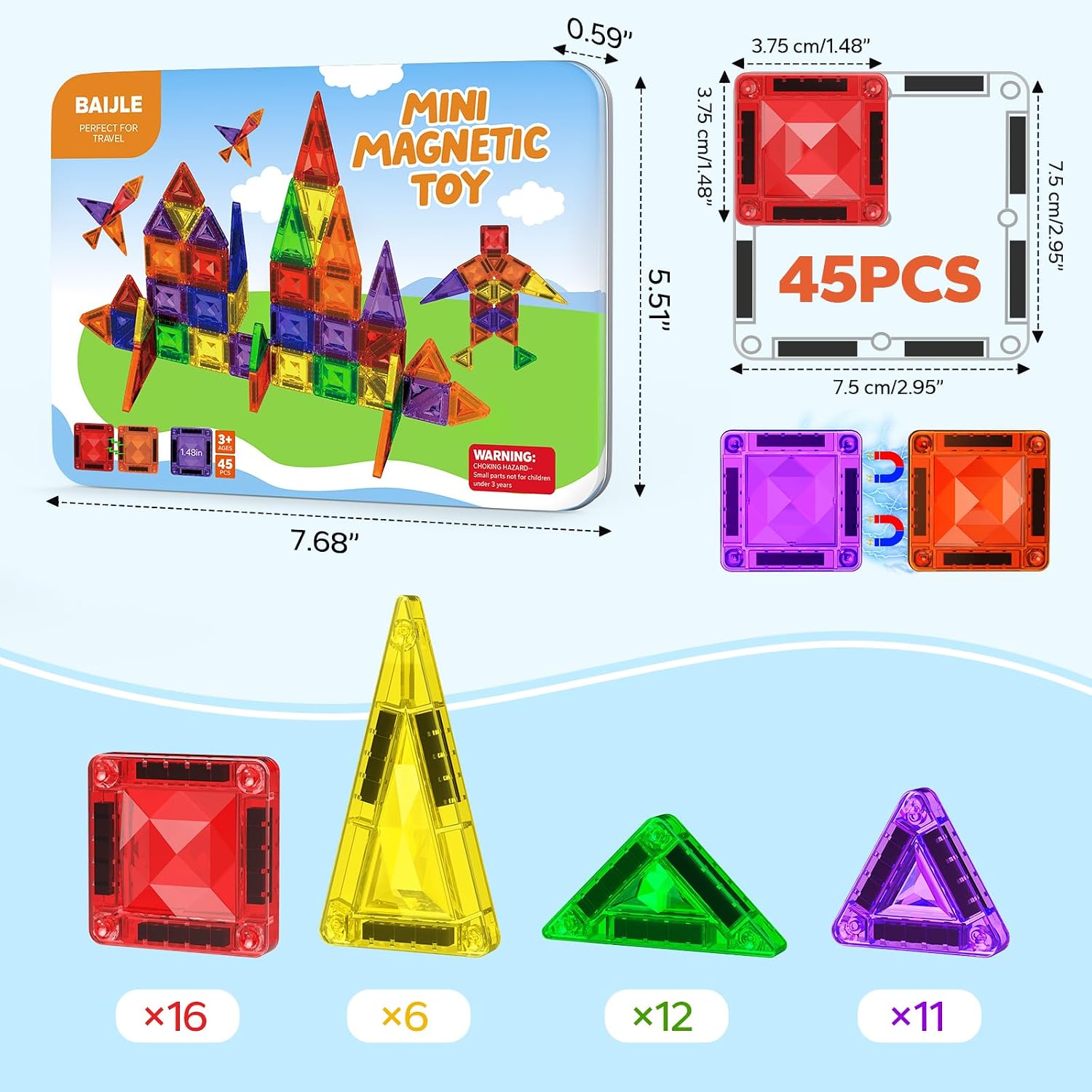 Thumbnail 6 de Mini Magnetic Tiles 45PCS Travel Set