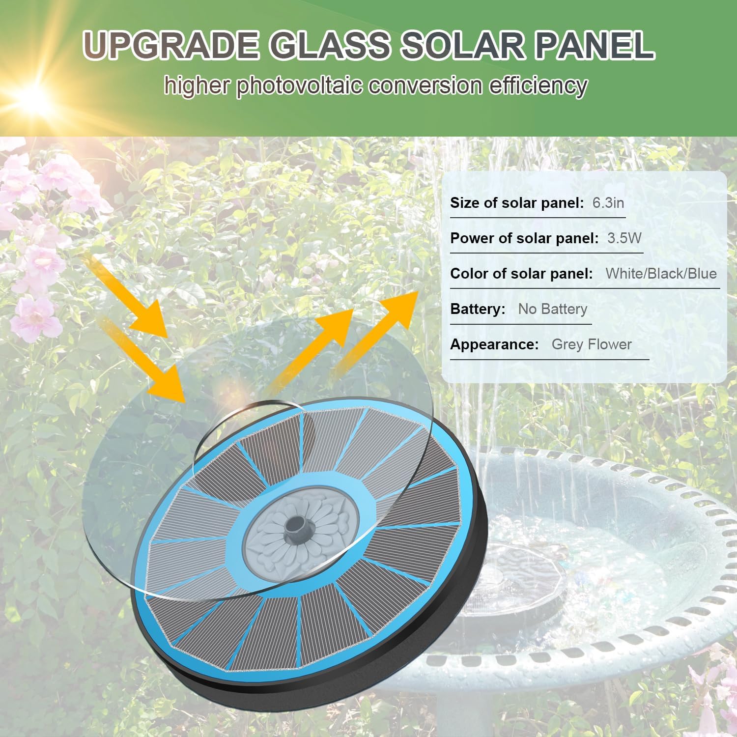 Thumbnail 3 de Yzert Solar Fountain 2025 Upgrade – 3.5W Glass Panel Solar Bird Bath Fountain (Blue)