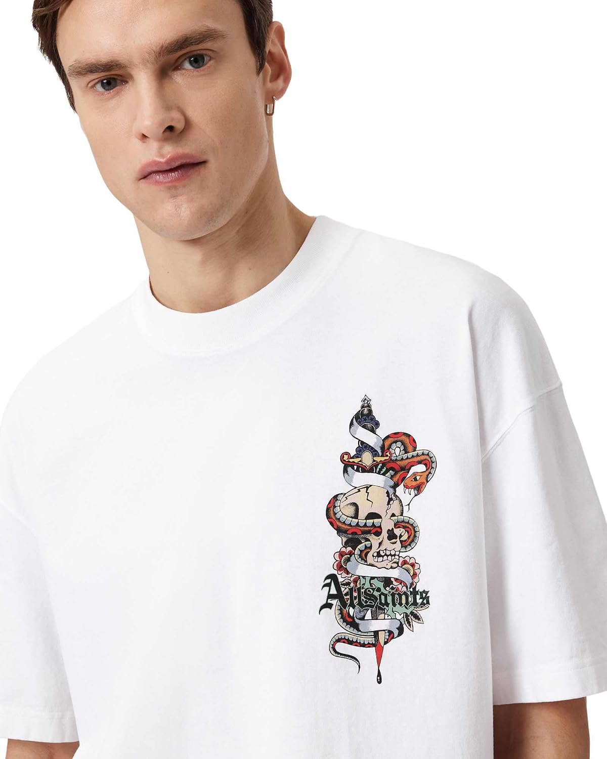 Detalle de Allsaints Blade SS Crew T-Shirt Homme — coupe oversize, manches courtes