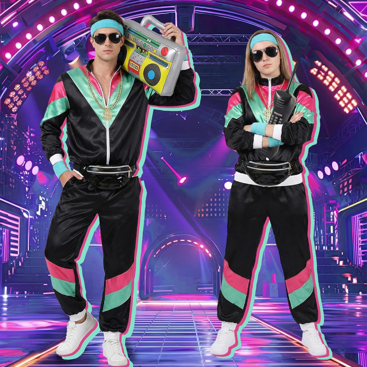 Thumbnail 4 de Xerteam 80s/90s Fancy Dress Men Set with Accessories – Retro tracksuit style outfit