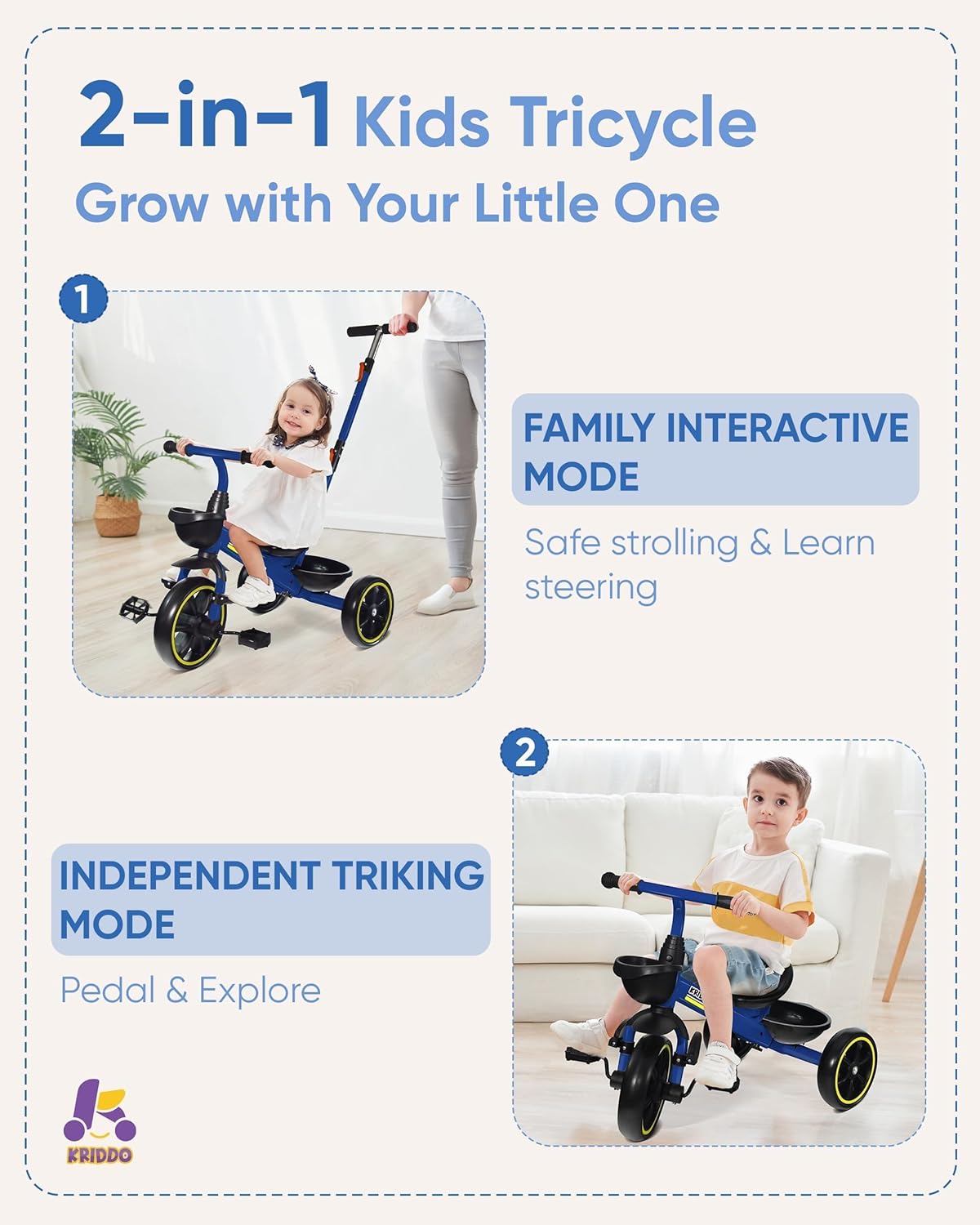 Detalle 2 de KRIDDO 2-in-1 Toddler Tricycle for Ages 18 Months