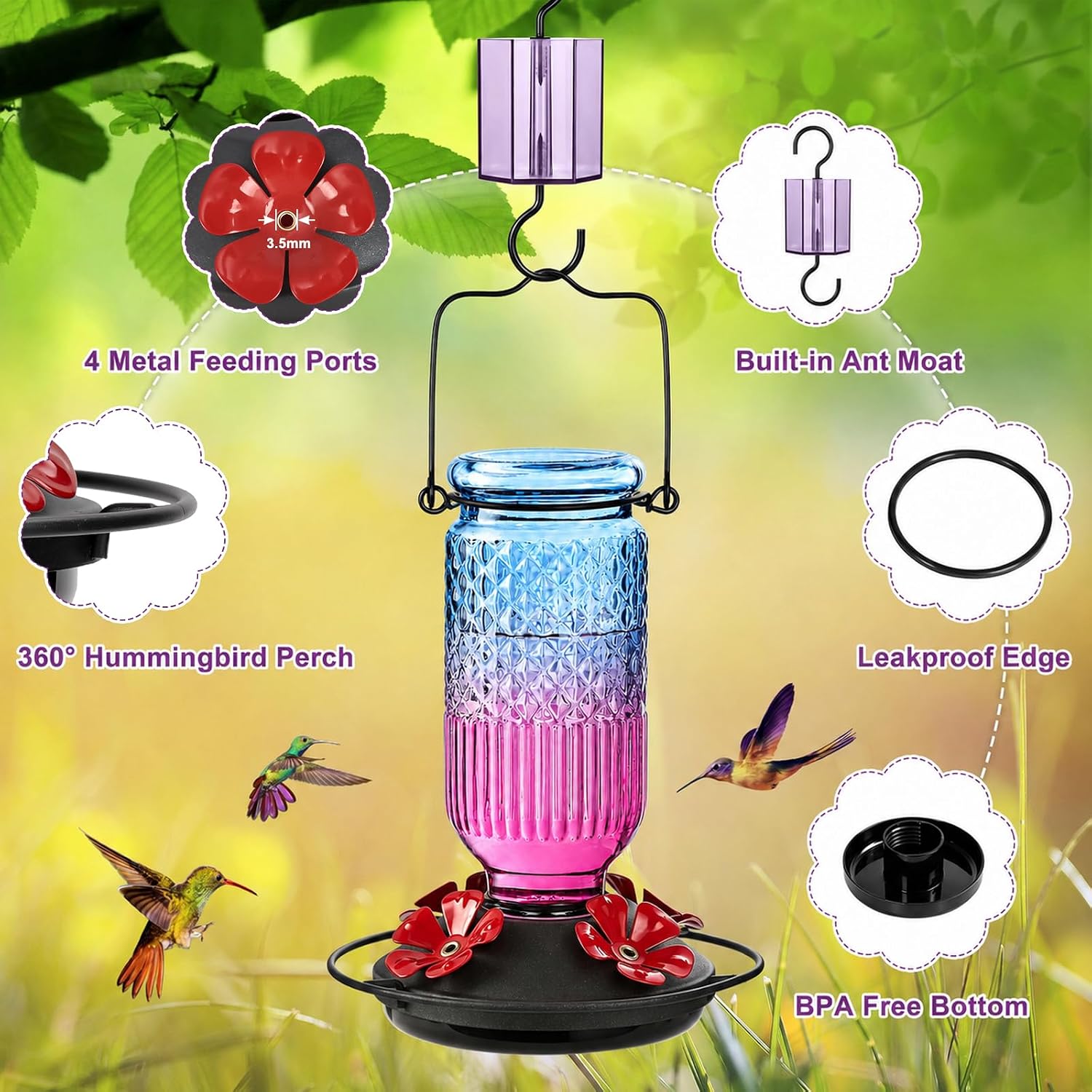 Detalle 2 de FEED GARDEN Glass Hummingbird Feeder 16 oz