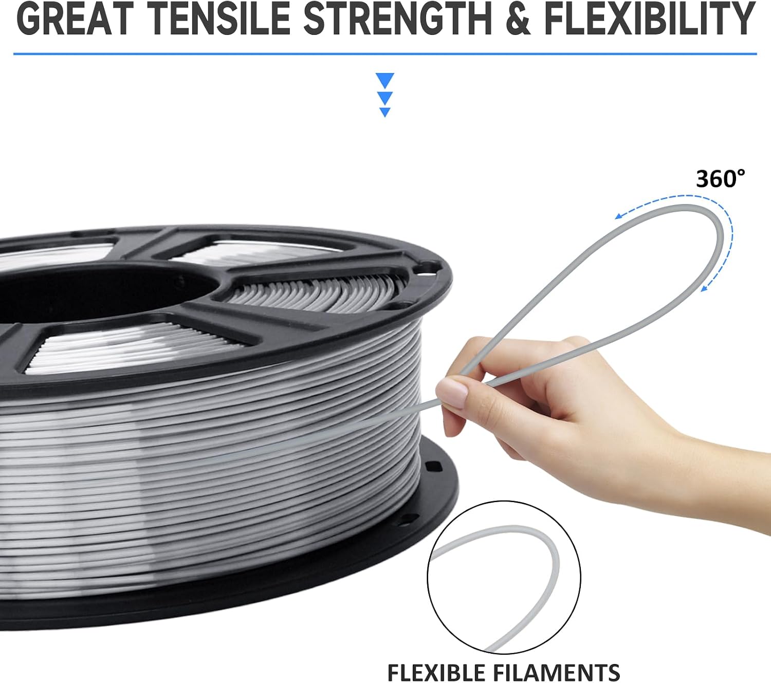Detalle 2 de GIANTARM Silk Metallic Silver PLA Filament, 1.75mm, 1kg Spool