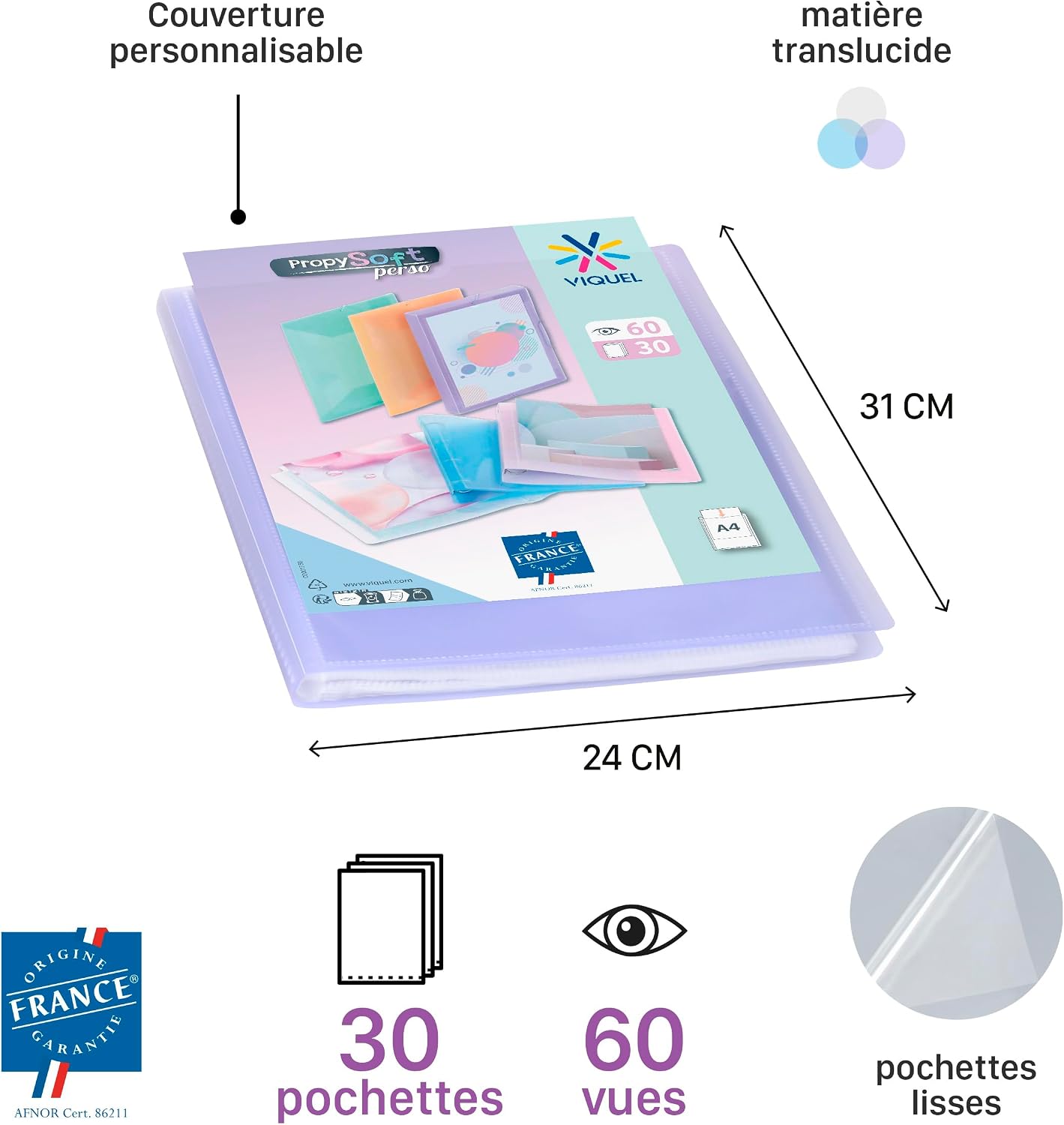 Detalle 2 de Viquel Documentenmap A4, 30 gladde transparante insteekhoezen, paars