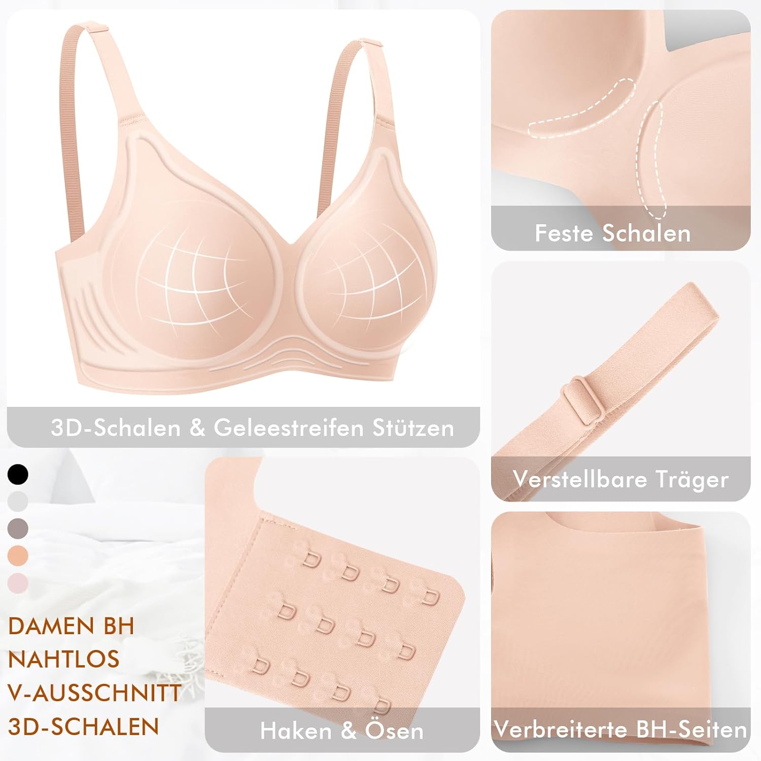 Thumbnail 2 de Ganado Damen BH ohne Bügel – Nahtloser Bralette mit Tiefem V-Ausschnitt und W-Form-Stützen