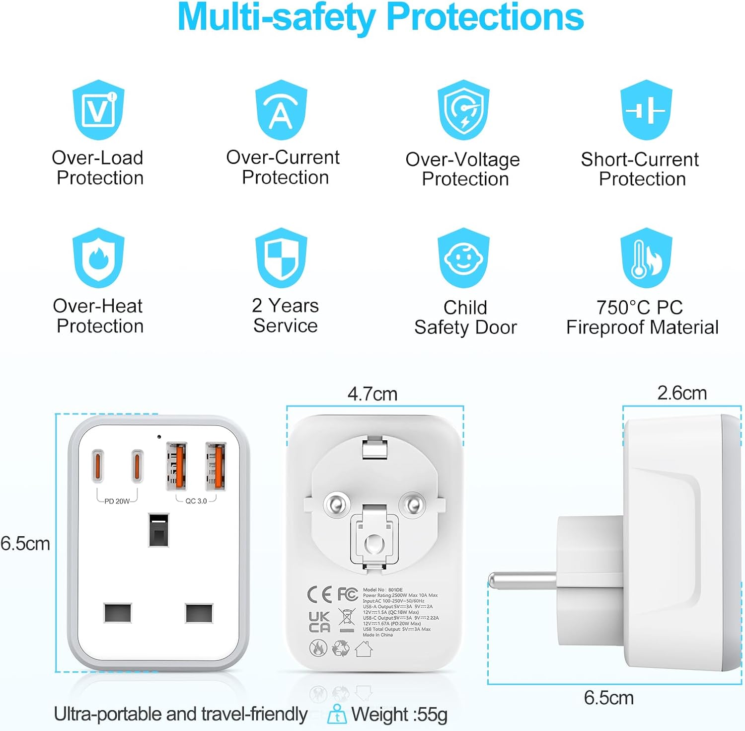 Detalle 2 de UK to European Travel Plug Adapter PD 20W