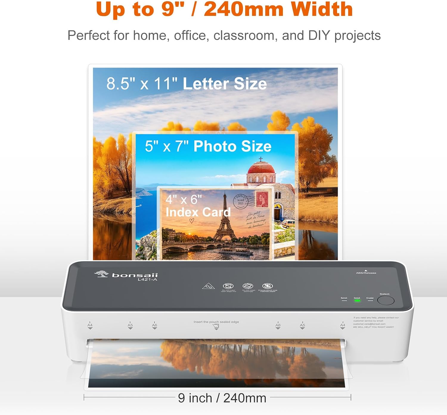 Detalle de Bonsaii 9-Inch Laminator, Hot and Cold Modes, ABS Jam Release