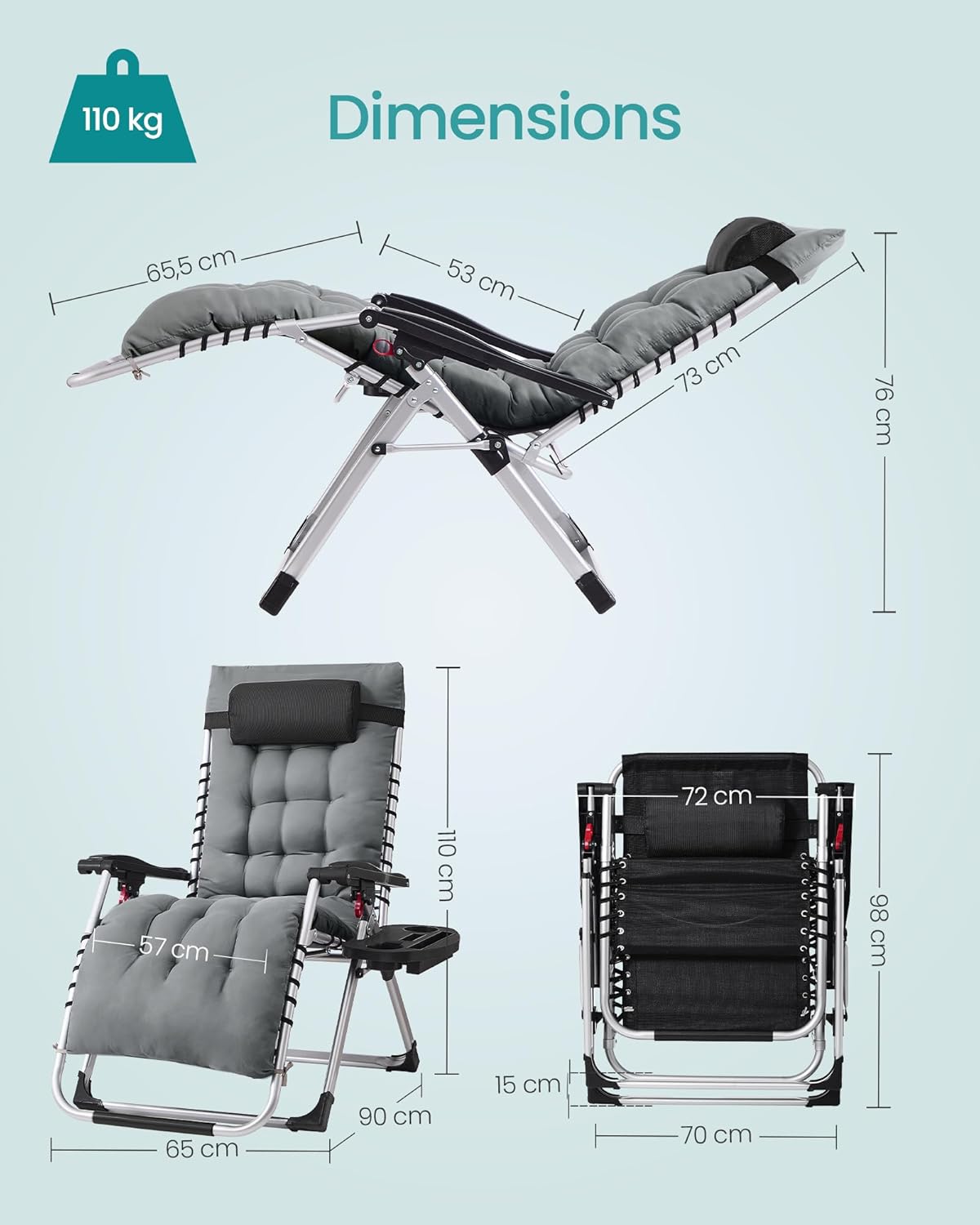 Thumbnail 2 de SONGMICS Chaise de gravité Zéro 110 kg