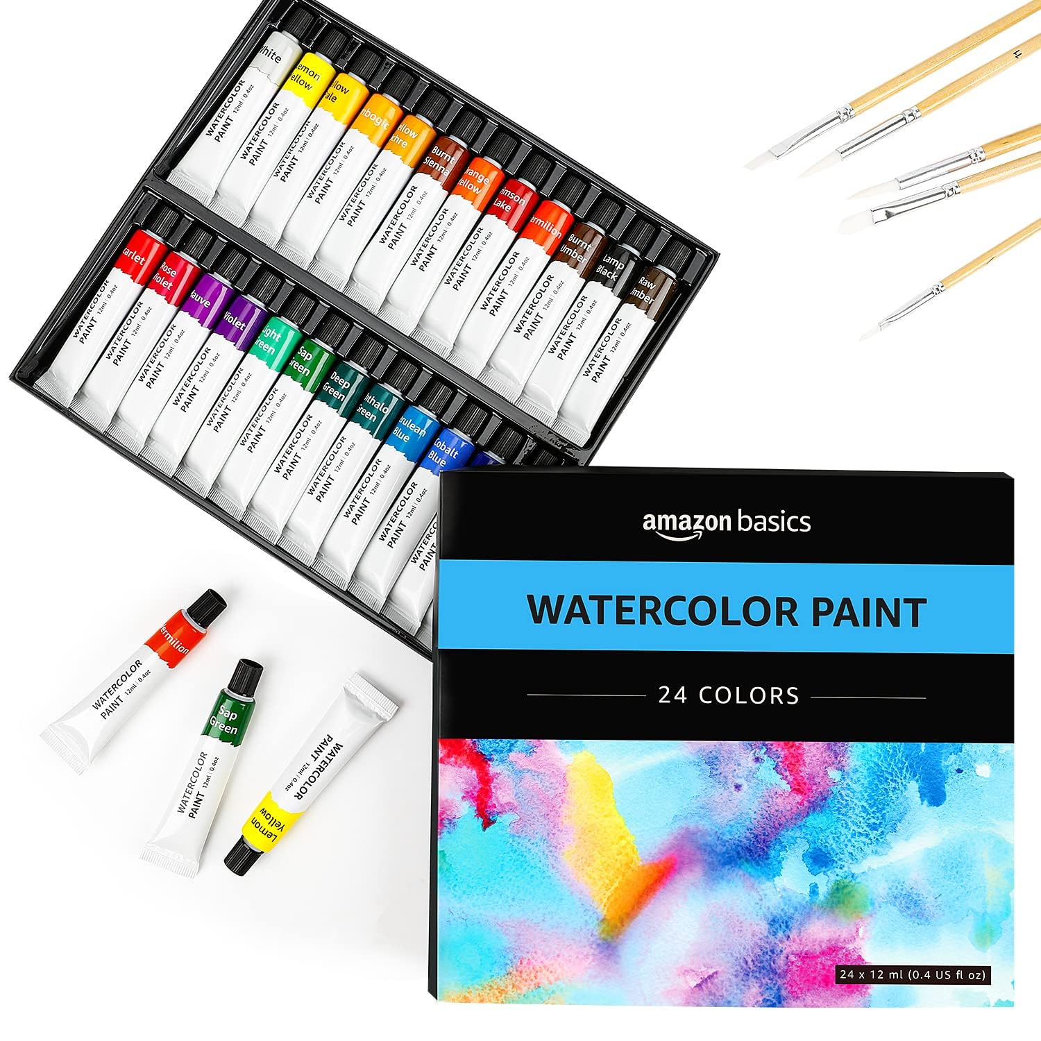 Thumbnail 5 de Amazon Basics Tubes de peinture aquarelle – 24 couleurs, 12 ml chacun, boîte cadeau