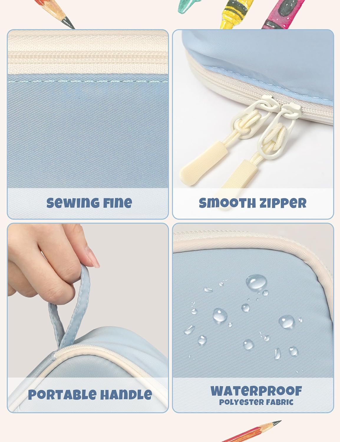 Detalle de SUNEE Cute Pencil Case: Blue Large Kawaii Stationery Organizer