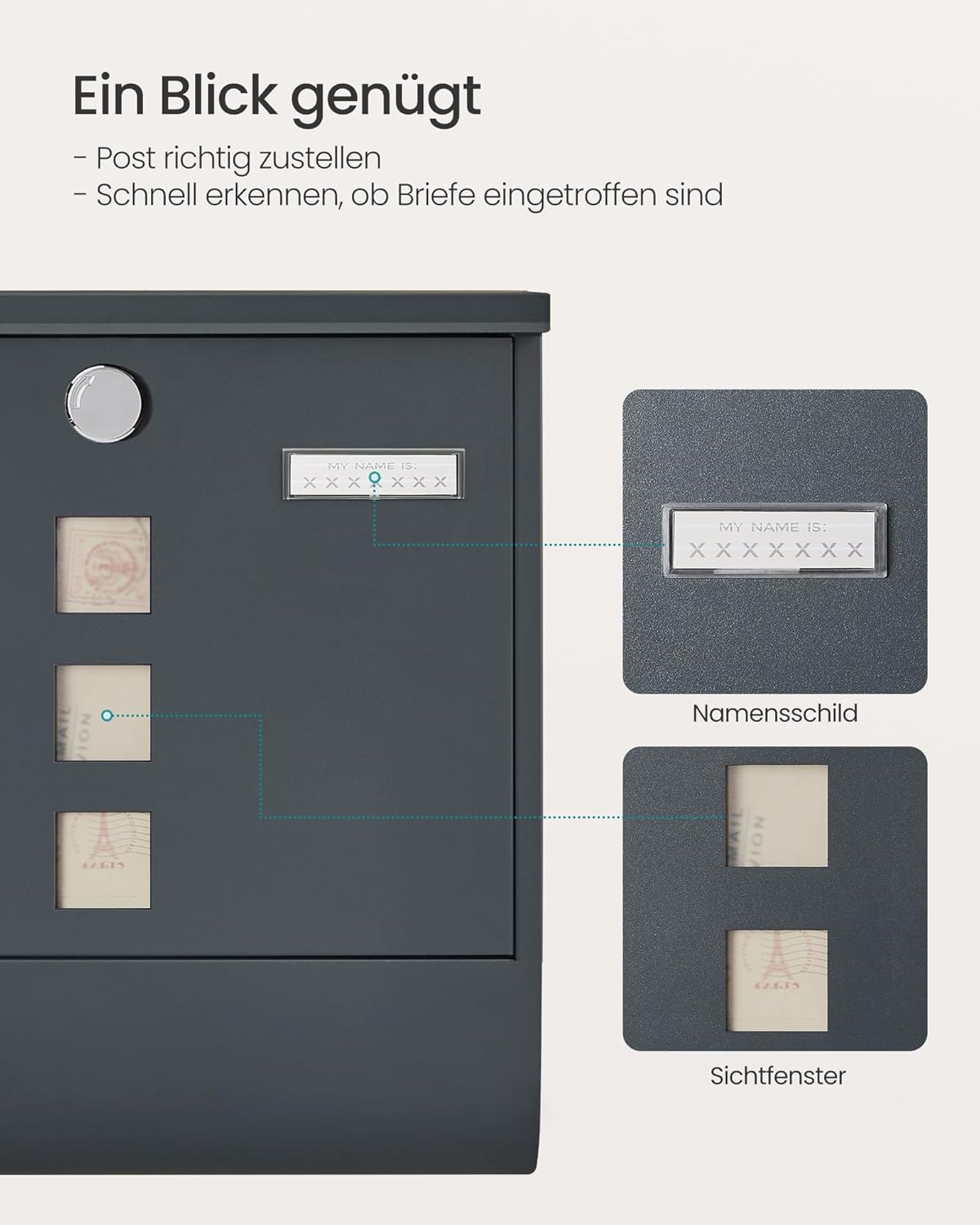 Detalle 1 de SONGMICS GMB120G01 Briefkasten 11 x 37 x 37 cm đź“®