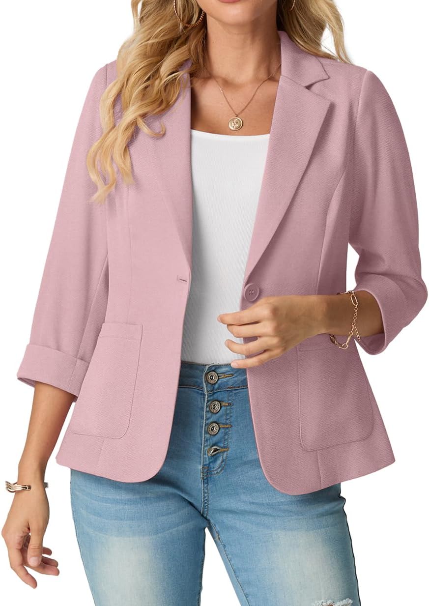 Detalle de GRECERELLE Lightweight Women's Blazer, 3/4 Sleeves, Pockets and Padded Shoulders