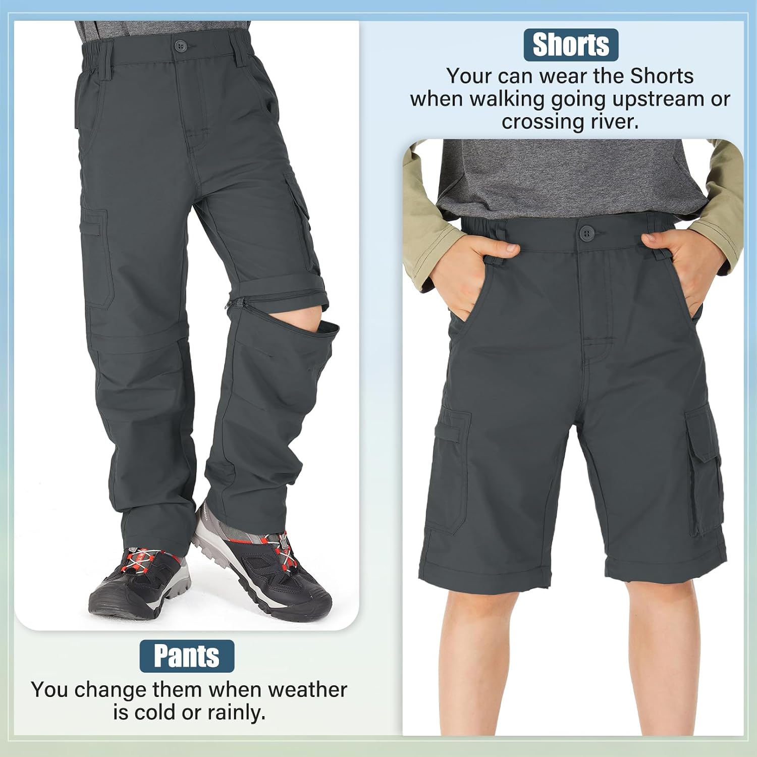 Thumbnail 3 de linlon Convertible Cargo Hiking Pants for Kids, UPF 50+, Quick-Dry, 5–18Y