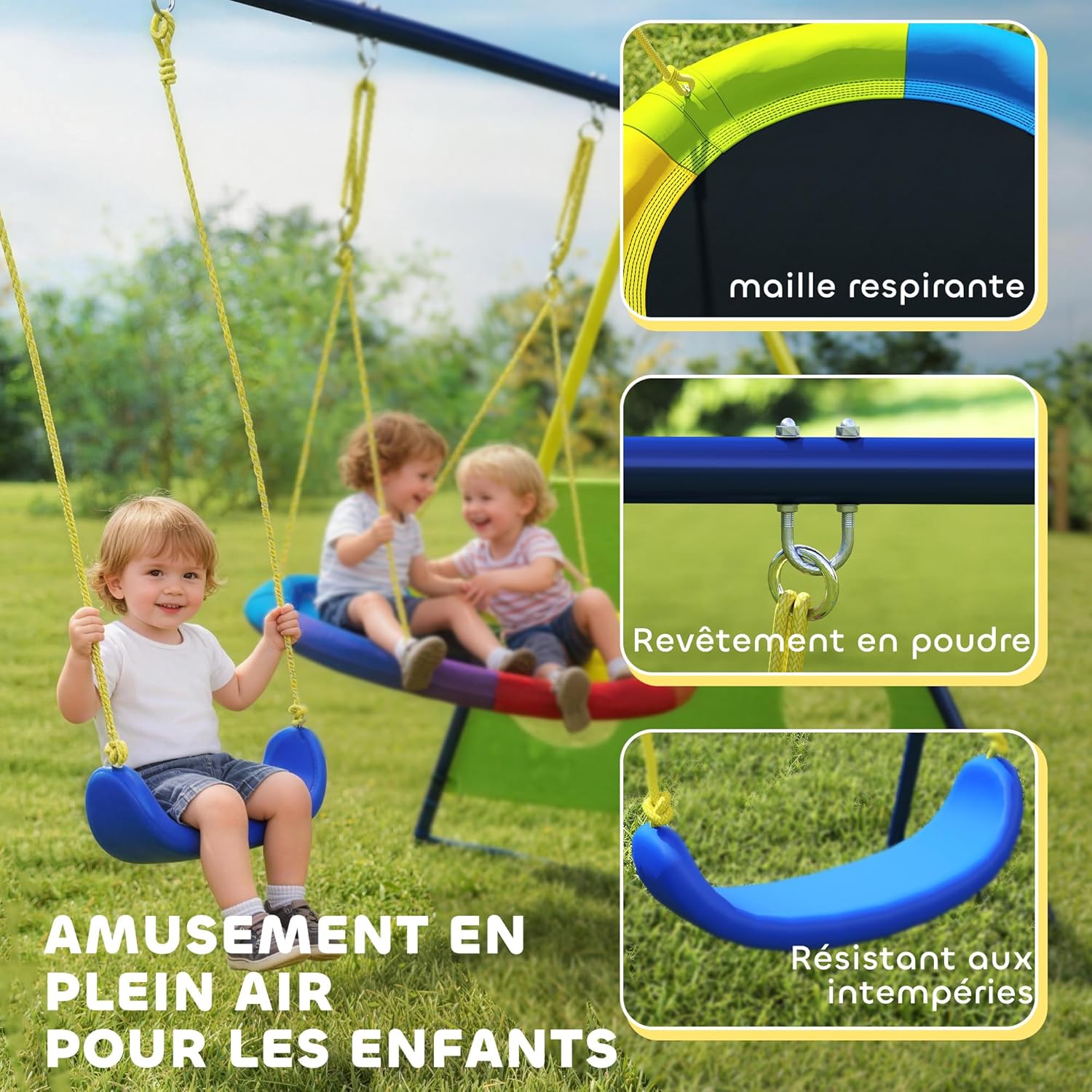 Detalle de AIYAPLAY Balançoire Portique Enfants 4-en-1 – jeu extérieur robuste pour 3–8 ans