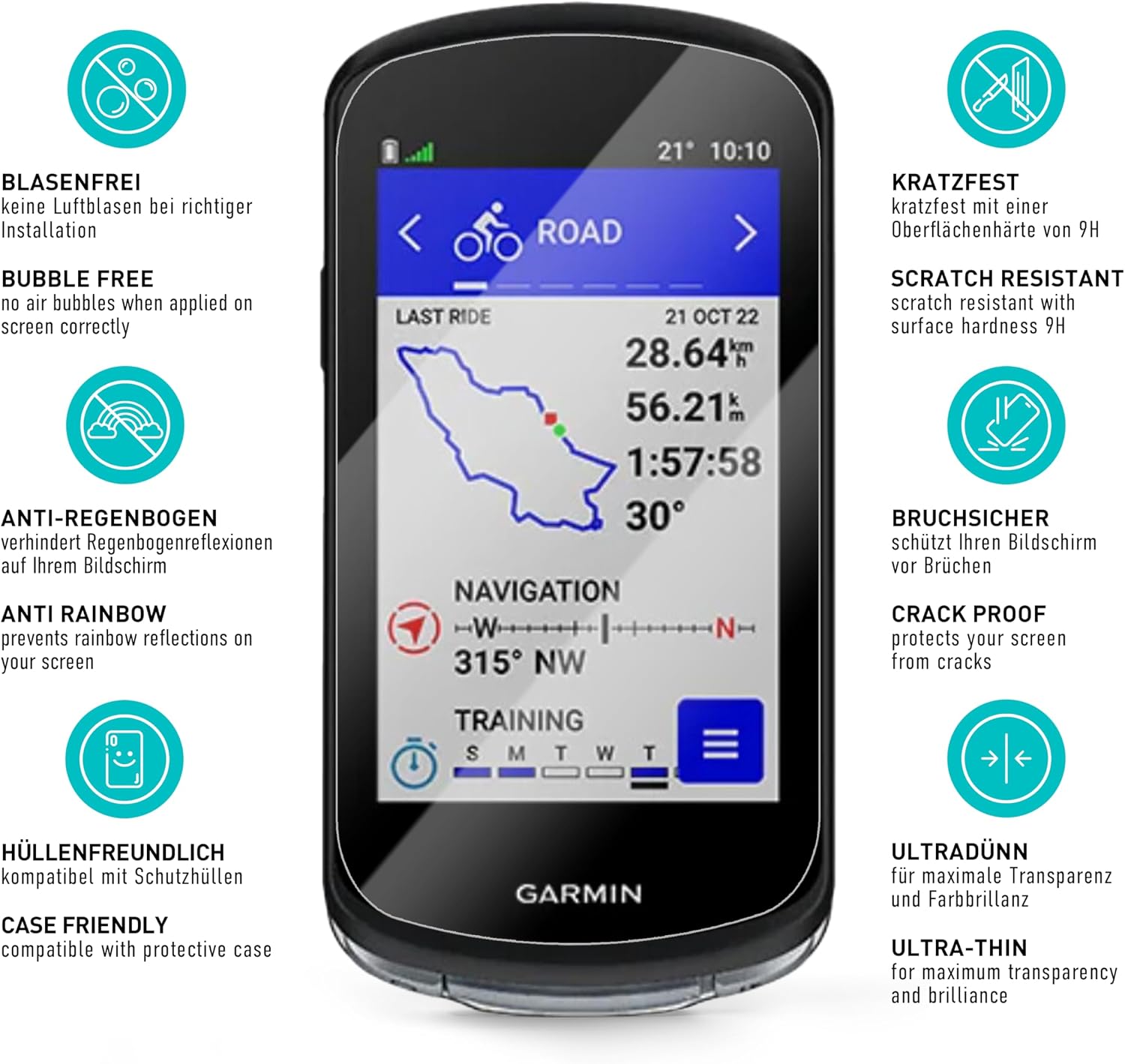 Detalle 1 de SmarTect Tempered Glass Screen Protectors for Garmin Edge 1040/1040 Solar, 3-Pack, 9H