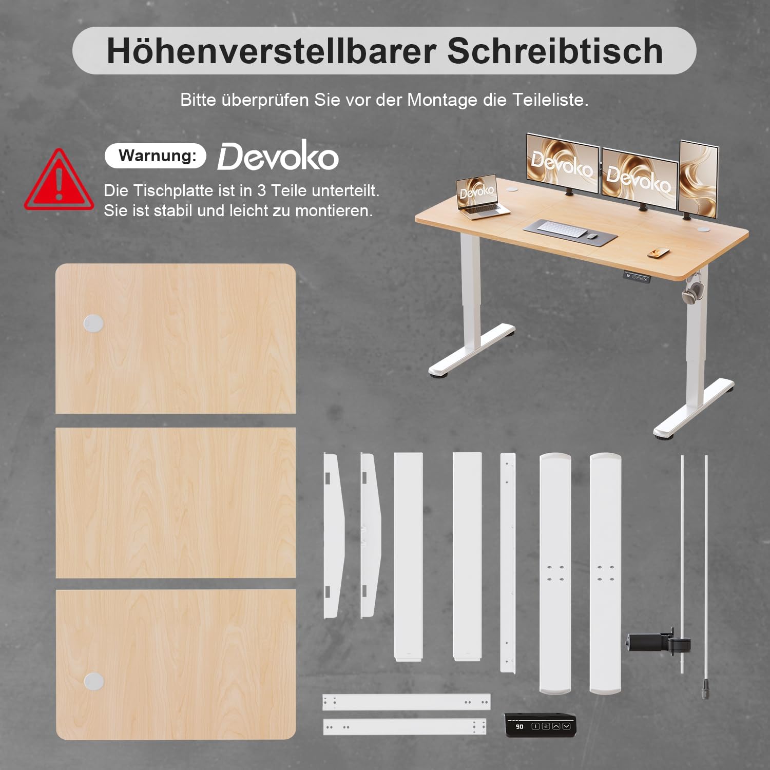 Thumbnail 6 de Devoko elektrisch höhenverstellbarer Schreibtisch 140 × 60 cm – stabil, leise & mit 2 Speicherplätzen