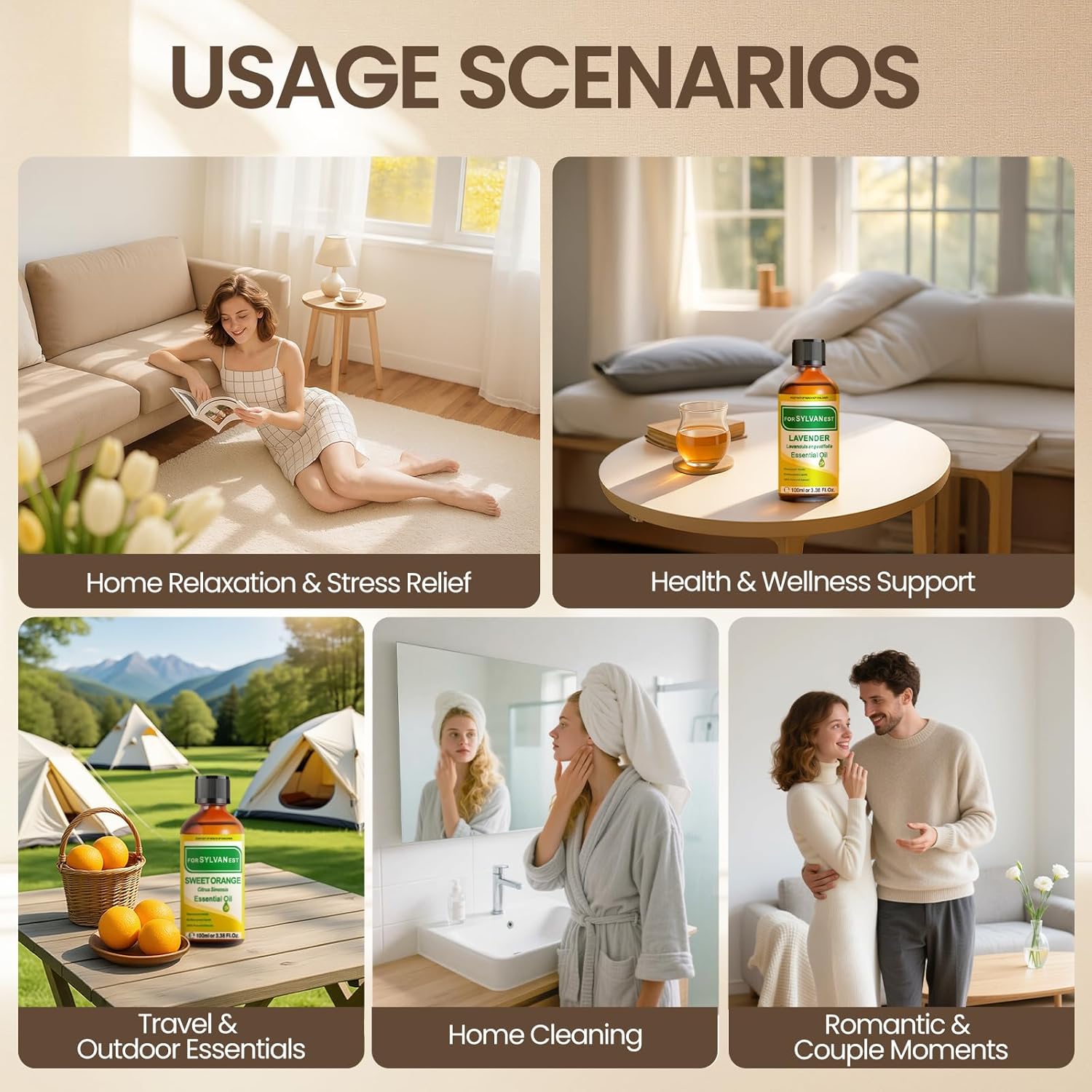 Detalle de Olio essenziale di lavanda FORSYLVANEST da 100 ml, naturale al 100% per favorire il sonno