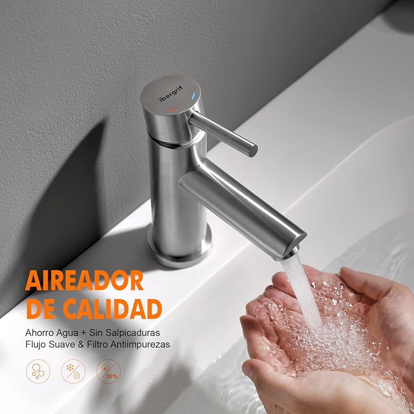 Thumbnail 6 de Ibergrif M11103 Grifo monomando para lavabo, latón cromado 🚰