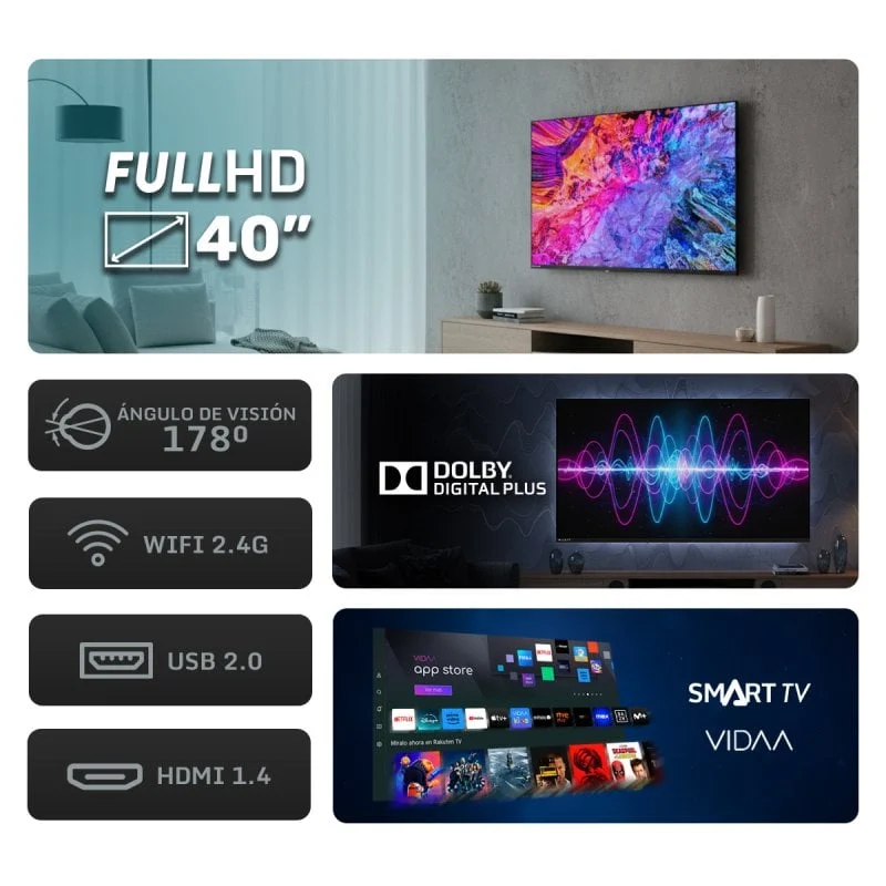 Detalle de Nilait Prisma 40FD7004SVIOS: TV LED Full HD con VIDAA y Harmony Sound Bar de 60 W