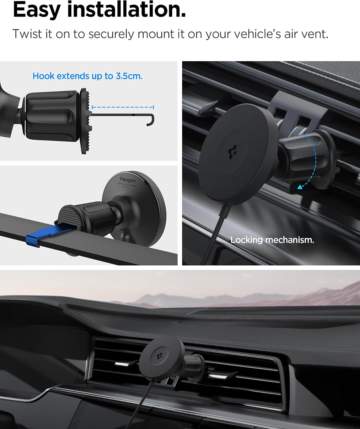 Detalle 2 de Spigen OneTap Pro 4 Caricatore wireless auto MagSafe 15W