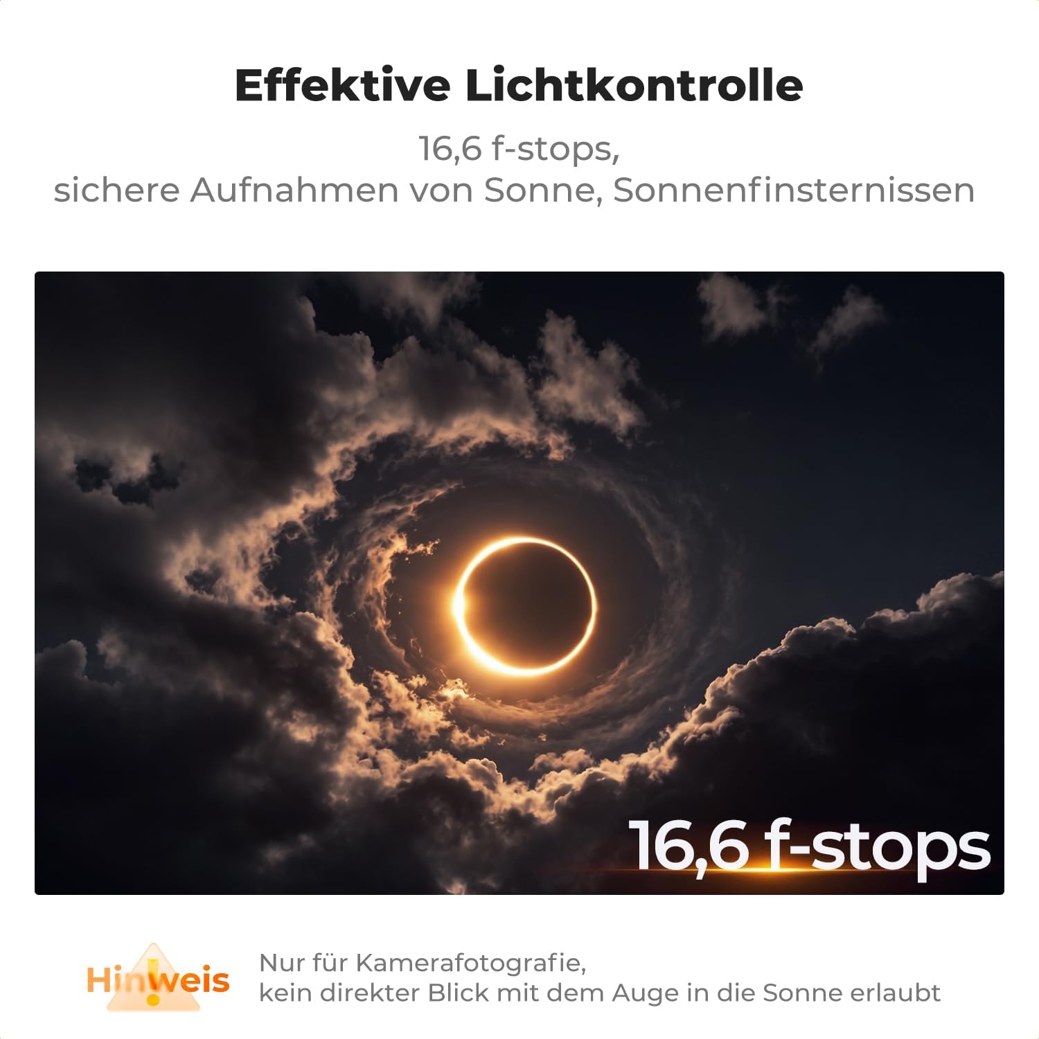 Detalle de K&F Concept 82mm ND100000 Sonnenfinsternisfilter – 16,6 Blendenstufen für Himmelsereignisse