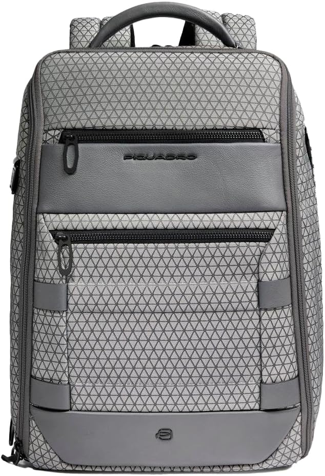 Detalle de PIQUADRO Zaino da Viaggio Modulare 2 in 1: Porta PC 15,6" in Pelle e Tessuto, Grigio
