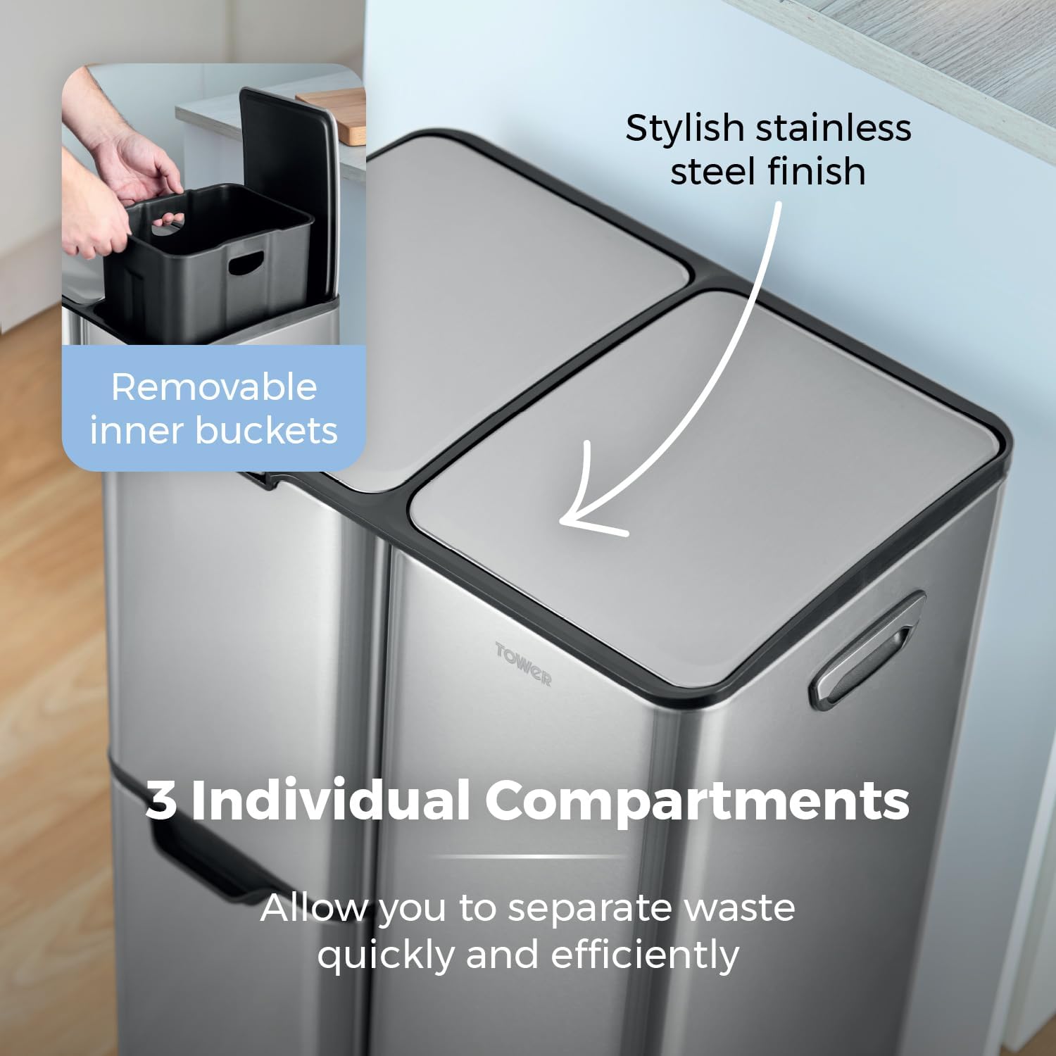 Thumbnail 4 de Tower T838024SS Pedal Bin 24L, steel 🗑