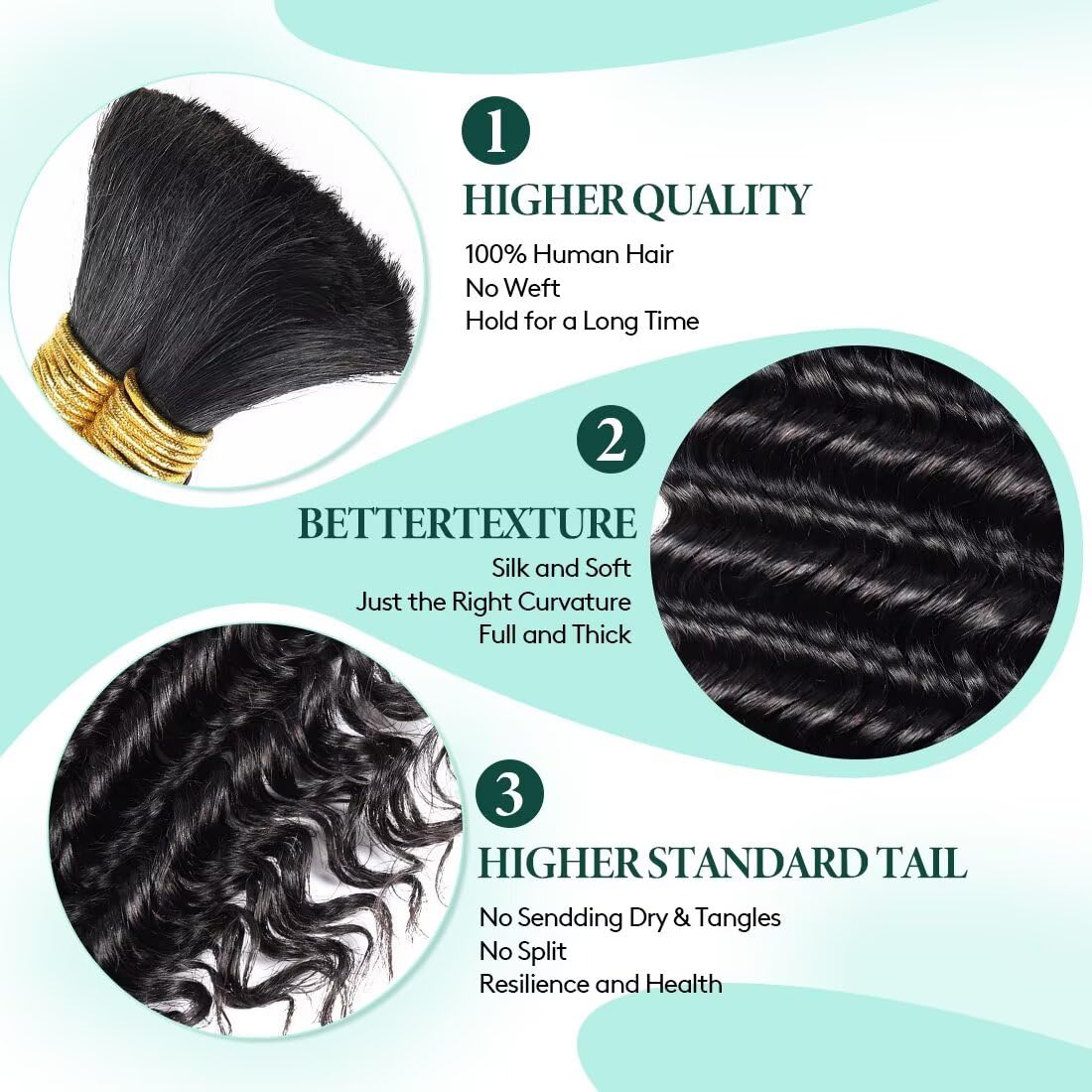 Detalle de Boho Hair for Braiding: 2 Bundles of 100g 16-Inch Curly Virgin Brazilian Remy Hair (Natural Black) for Knotless Boho Styles
