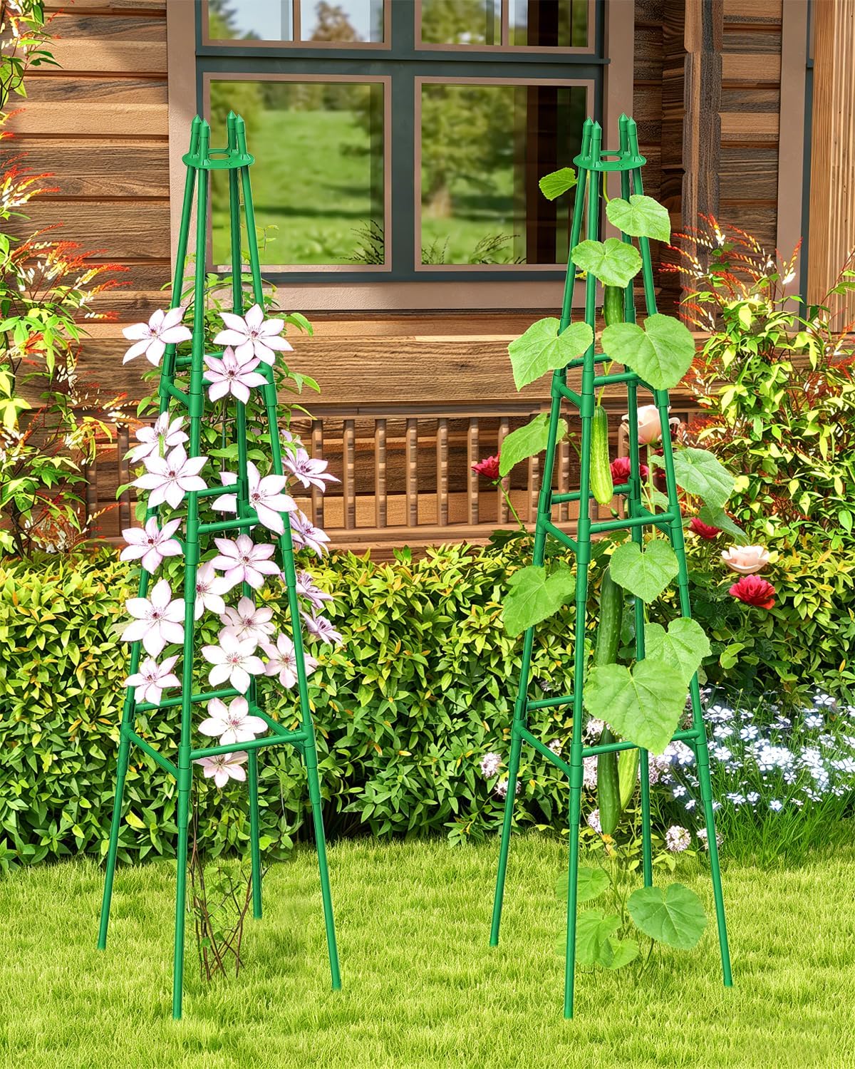 Thumbnail 1 de MYMULIKE 165cm Garden Trellis Obelisk for Climbing Plants (Plastic-Coated Metal Support Tower)
