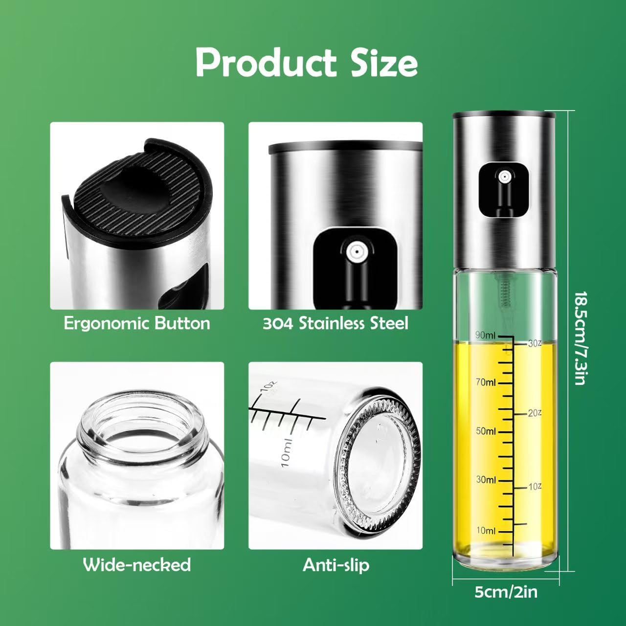 Detalle de Byitin 100ML Glass Oil Spray Bottle Duo – Multi-use Misto Dispenser