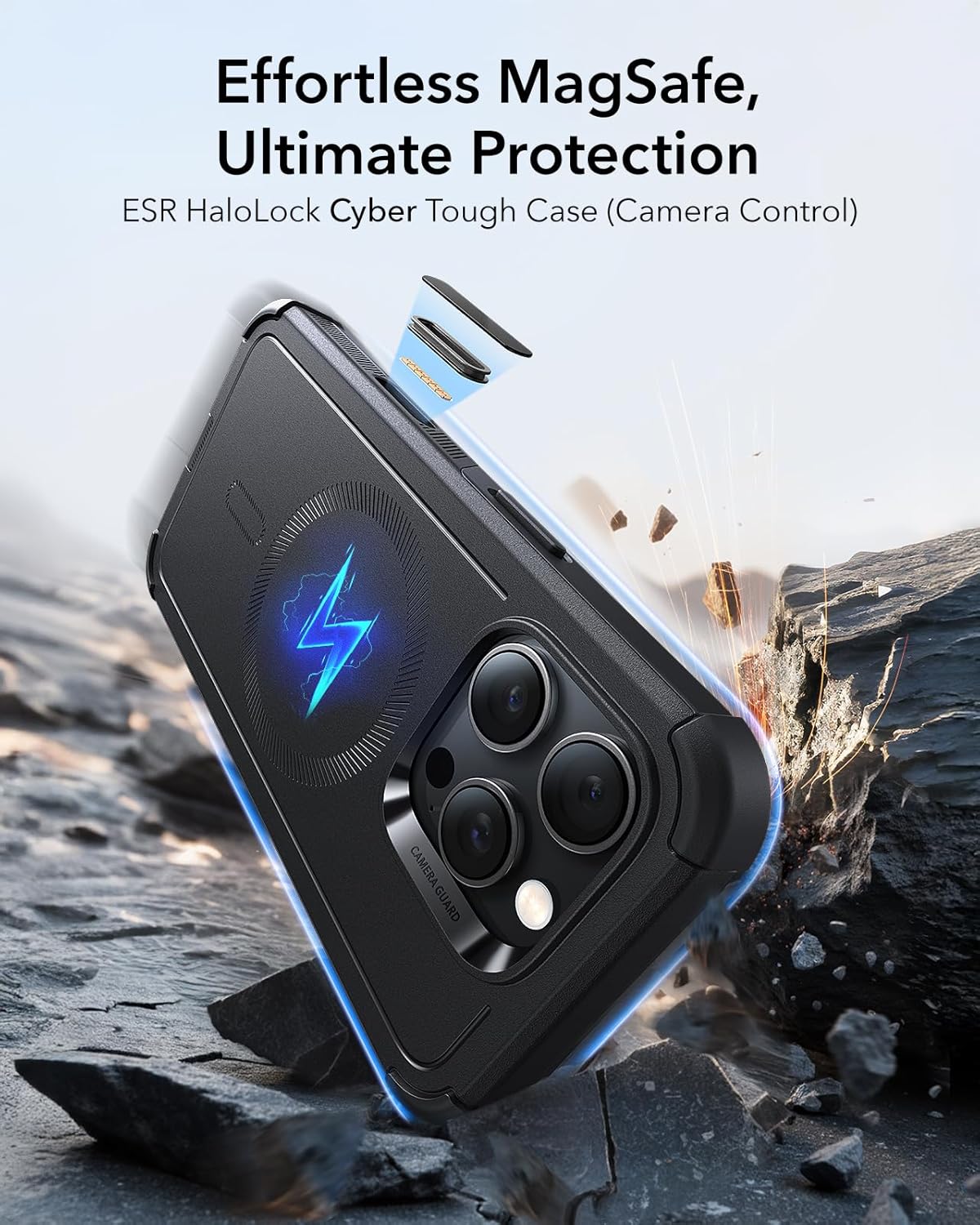 Detalle de ESR for iPhone 16 Pro Case (Cyber Series) with MagSafe Compatibility and Camera Control Button, Black