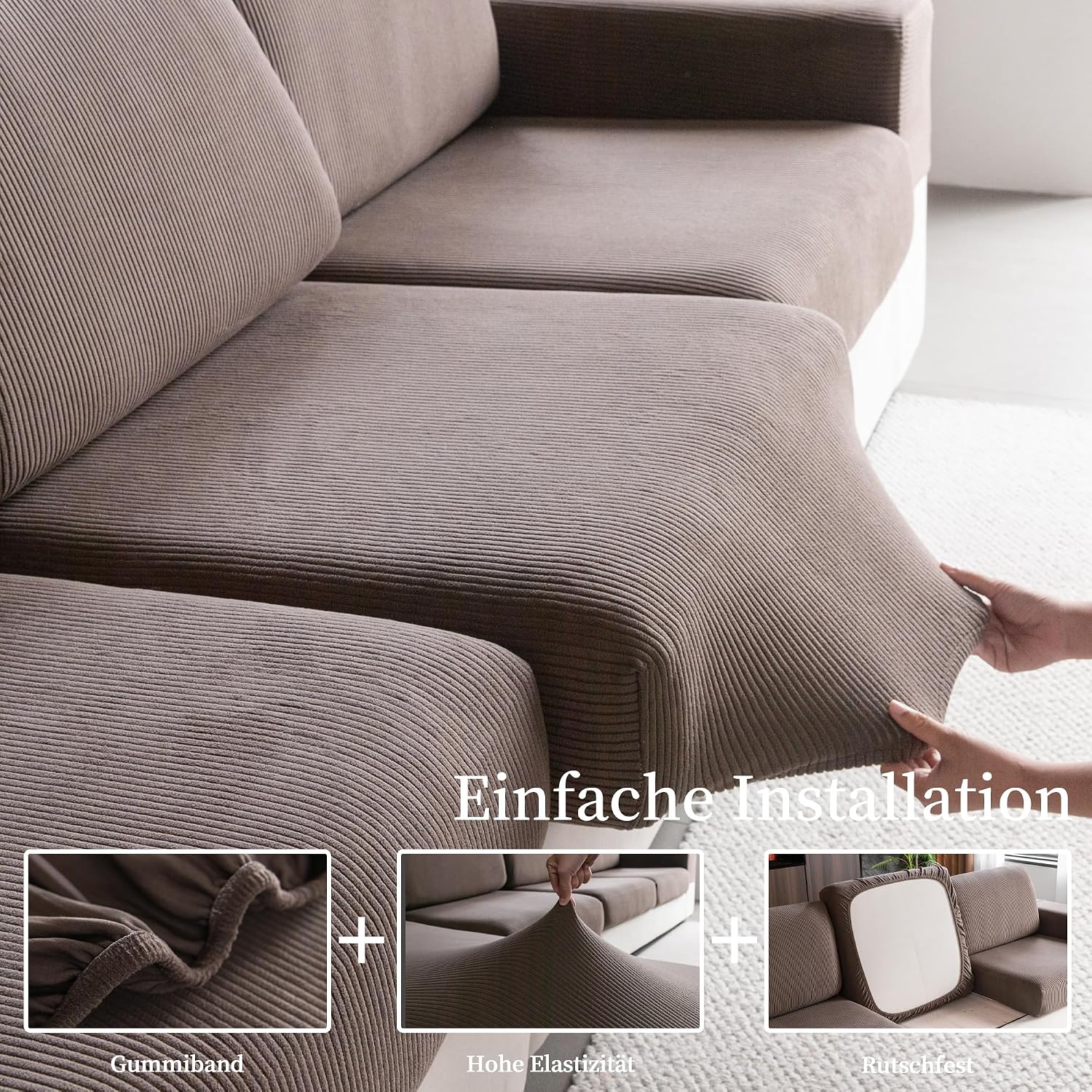 Thumbnail 4 de OHSIO Stretch Sofa Sitzkissenbezug 1x Chaiselongue Bezug đ