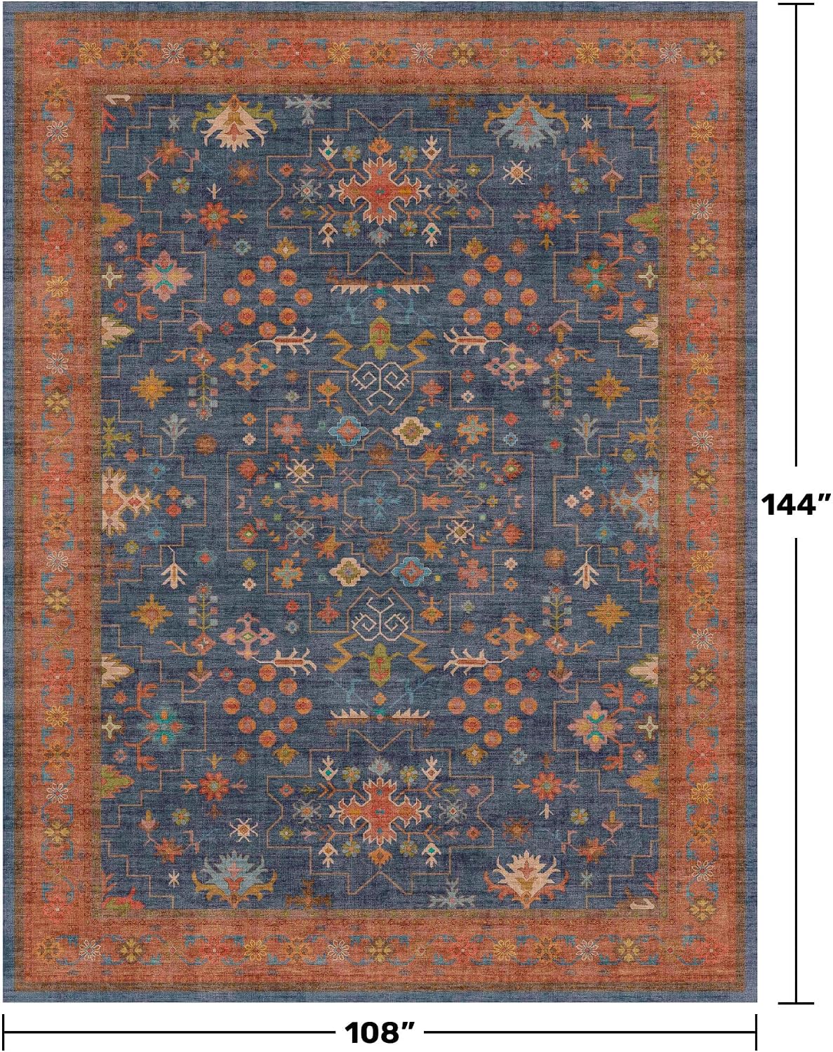 Detalle 2 de Navy Blue Area Rug 9x12: Washable, Non-Slip, Low-Pile Boho Living Room & Dining Room Rug