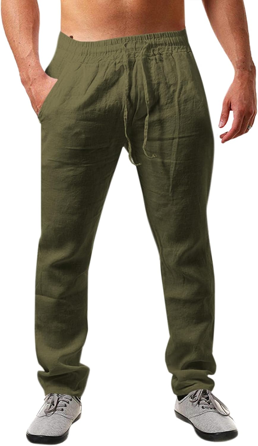 Detalle de Runcati Men’s Linen Trousers: Lightweight, Loose-Fit, Drawstring Beachwear