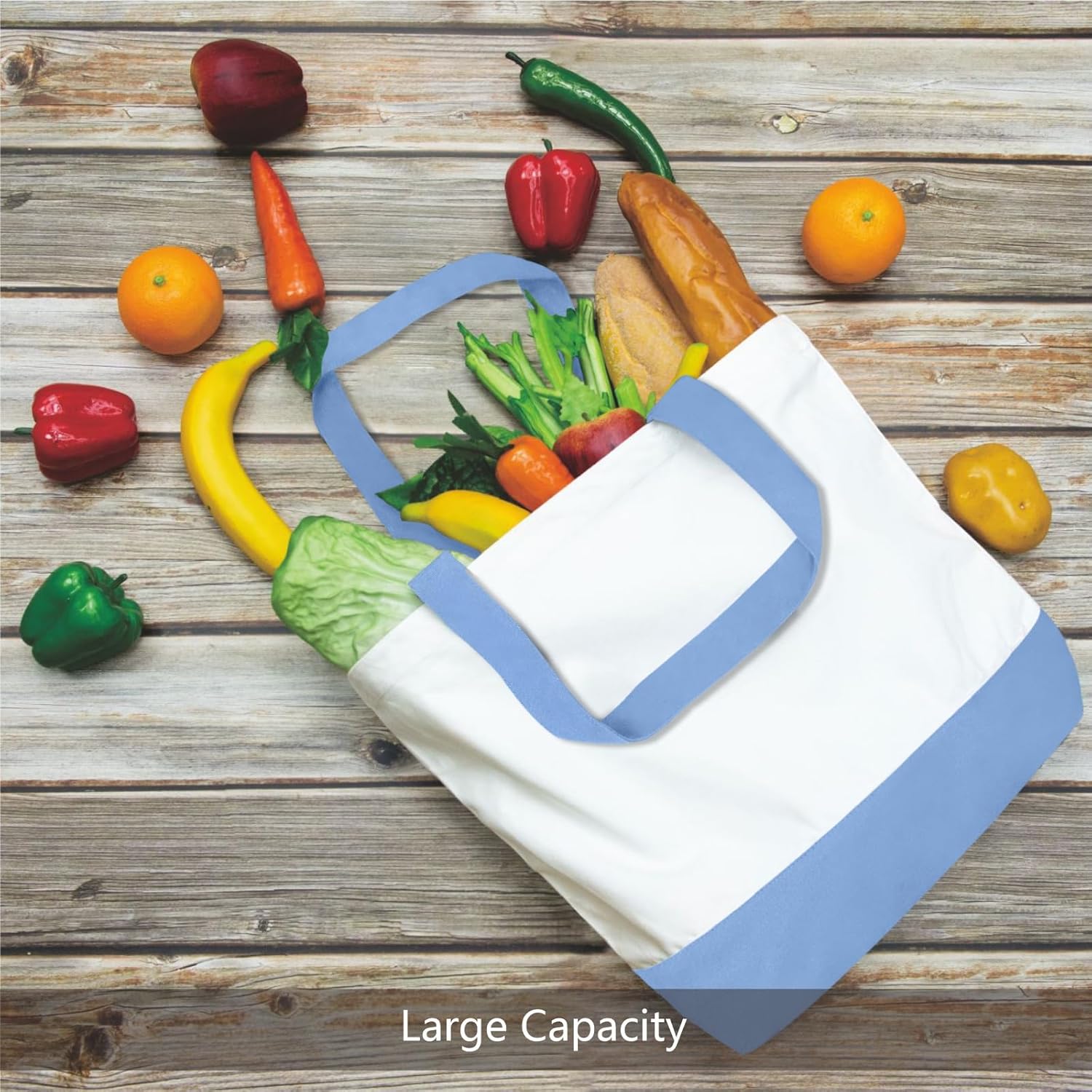 Thumbnail 4 de TOPDesign 3-Pack Super Strong Large 12oz Cotton Canvas Tote Bags (Two-Tone, Reusable)