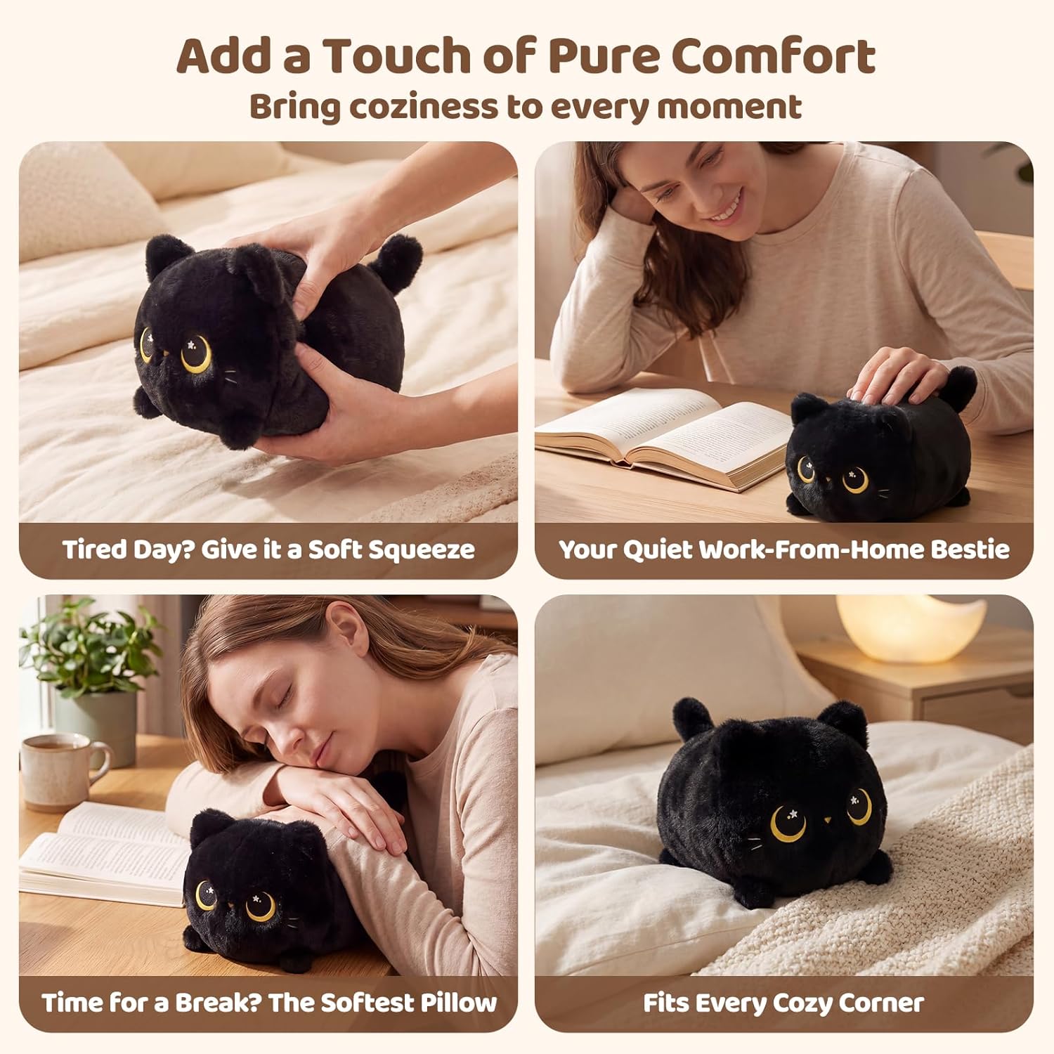 Detalle de Mewaii Black Cat Plush (8 inch) – soft kitten cuddle pillow toy