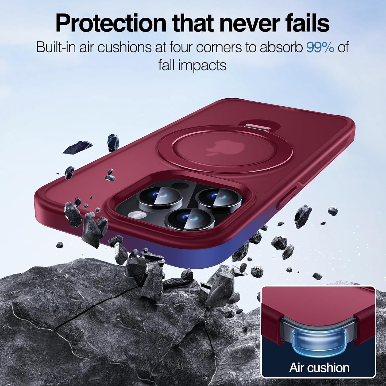 Detalle de Anqrp 360° All-in-One-Ständerhülle für iPhone 15 Pro – MagSafe kompatibel, matt, Stoßfest und langlebig