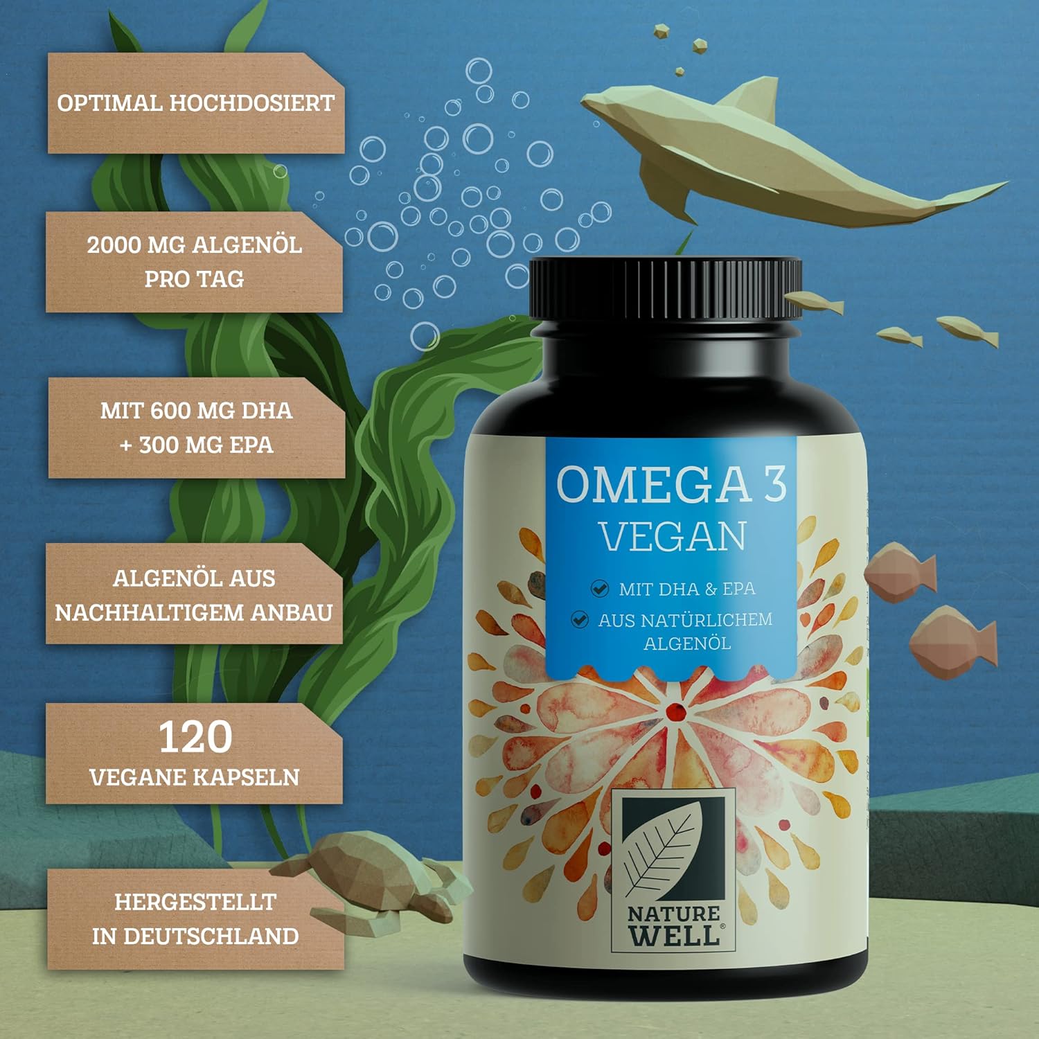 Detalle 2 de NatureWell Omega-3 Vegan 120 Kapseln hochdosiert