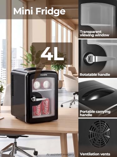 Thumbnail 6 de FOHERE Mini Frigo de Chambre 4L – Chaud/Froid, 12V/220V, 6 Canettes 335ml, Noir