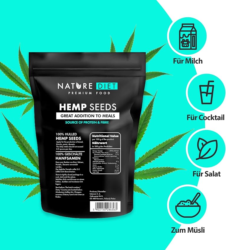 Detalle 1 de Nature Diet Semillas de Cáñamo peladas 1000 g