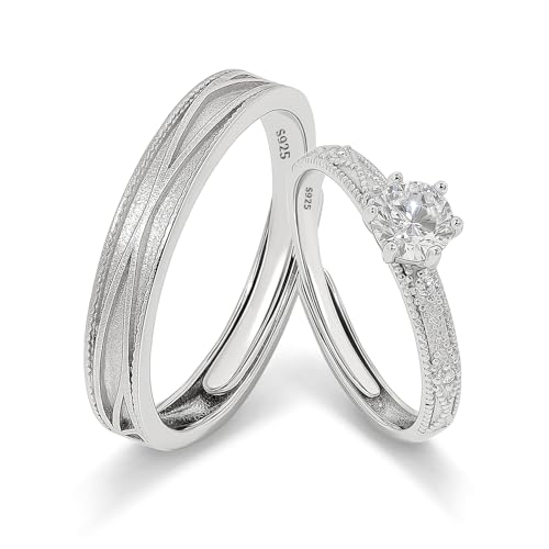 Detalle de Meissa Anillos Promesa – Juego de Dos Alianzas de Plata 925 para Pareja