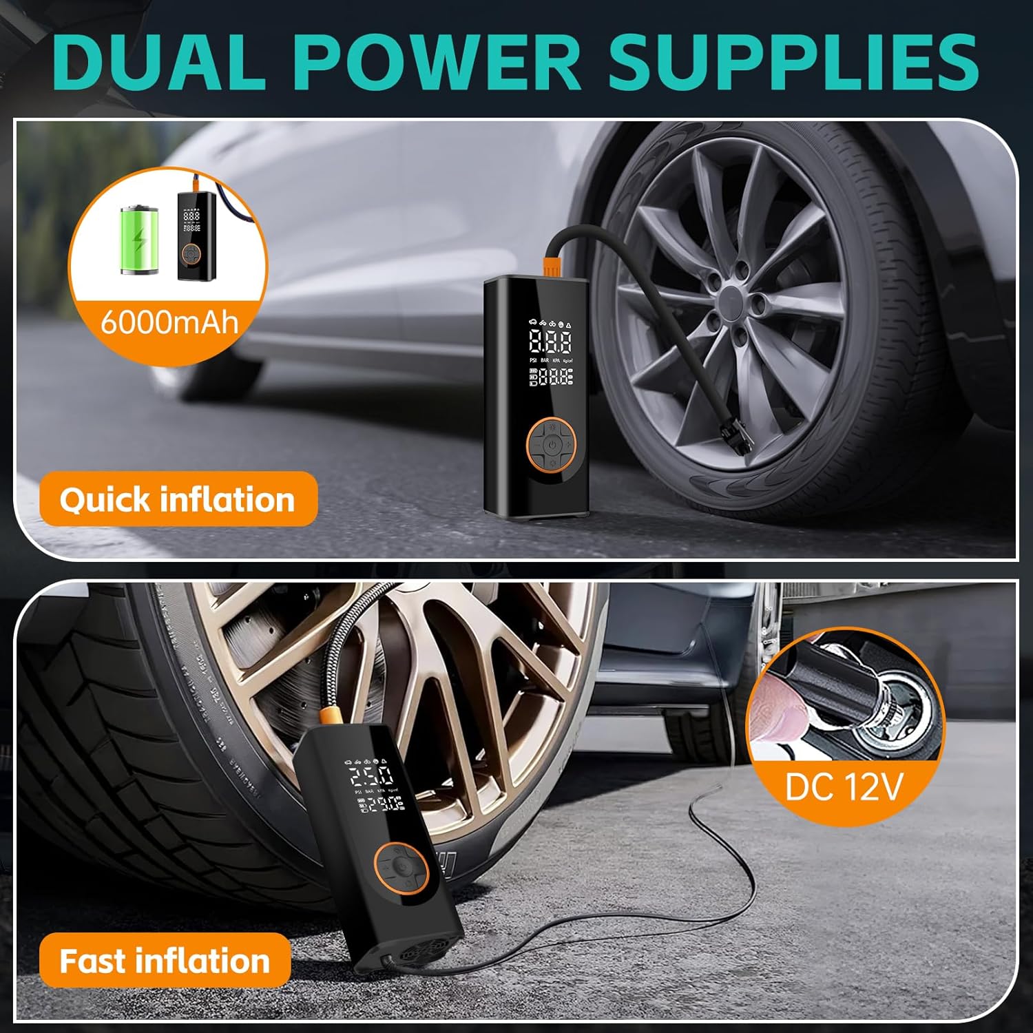 Detalle 2 de Cordless Tyre Inflator 150 PSI Portable Air Compressor ⛽