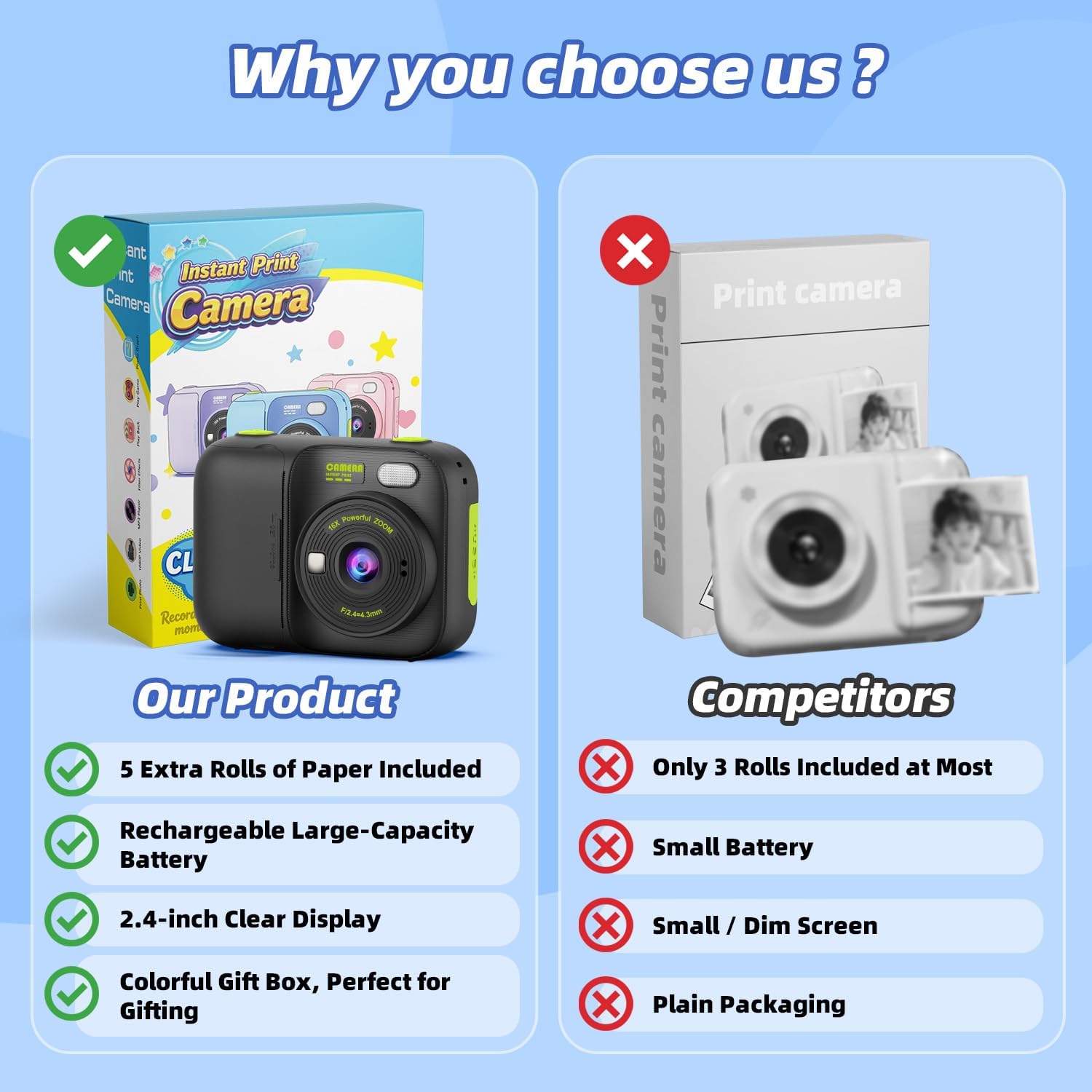 Thumbnail 1 de HOOMOON P97 Kids Instant Print Camera, 1080p Video, 5 Paper Rolls