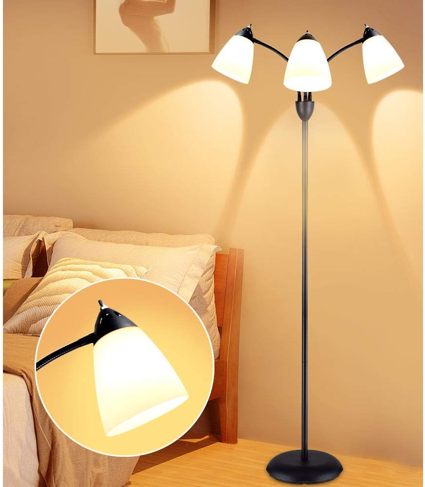 Detalle de Depuley 3-Light Floor Lamp – Modern LED Standing Light with 3 Adjustable Heads (E27, Bulb Not Included) in Matt Black